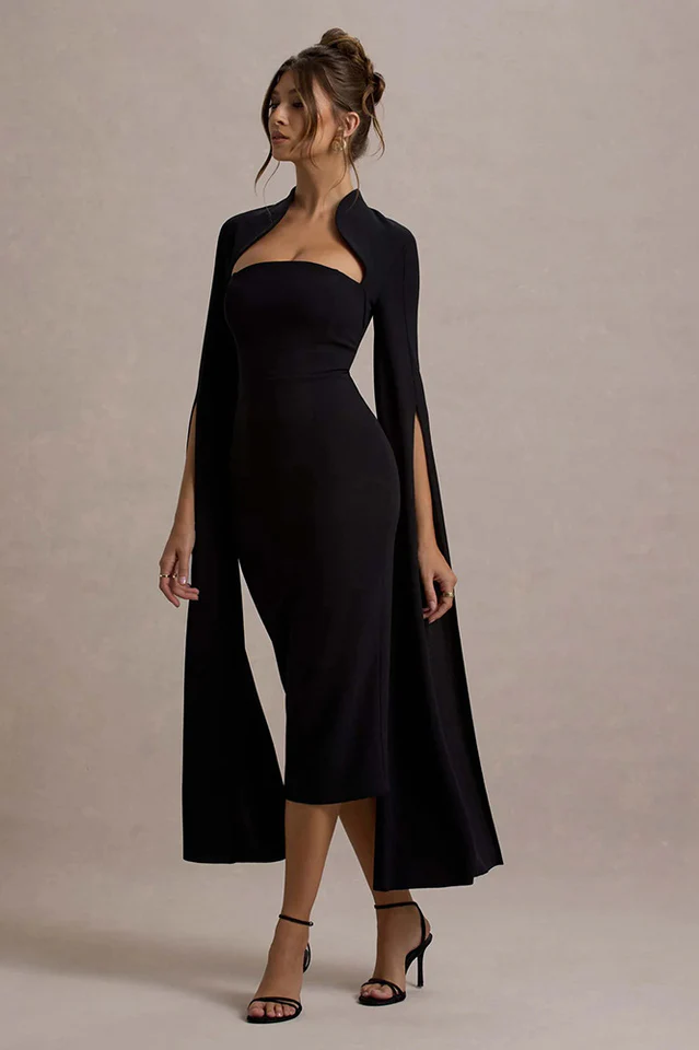Berry Bodycon Cape-Sleeve Midi Dress