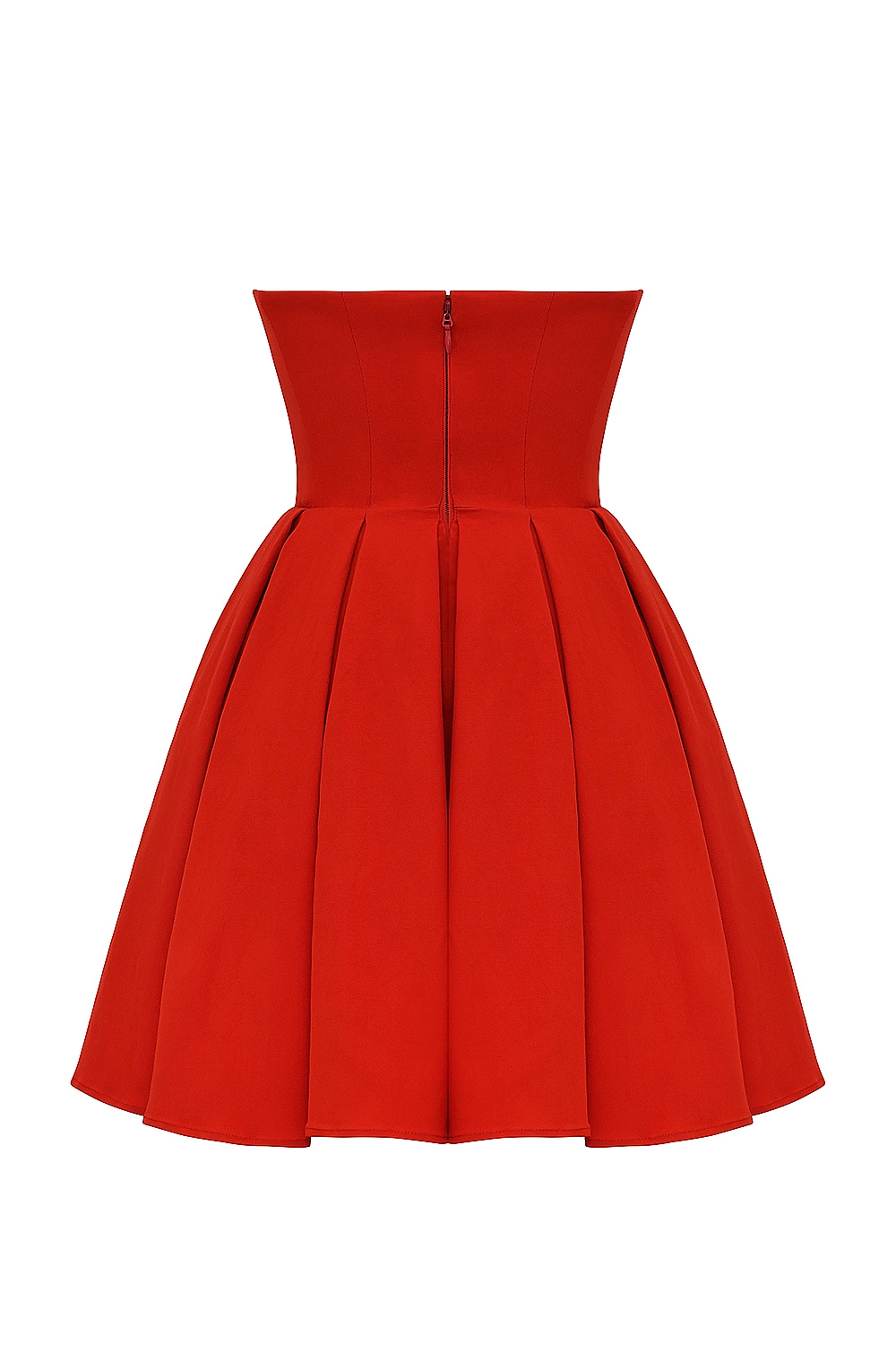Italian Tomato Strapless Pleated Mini Dress