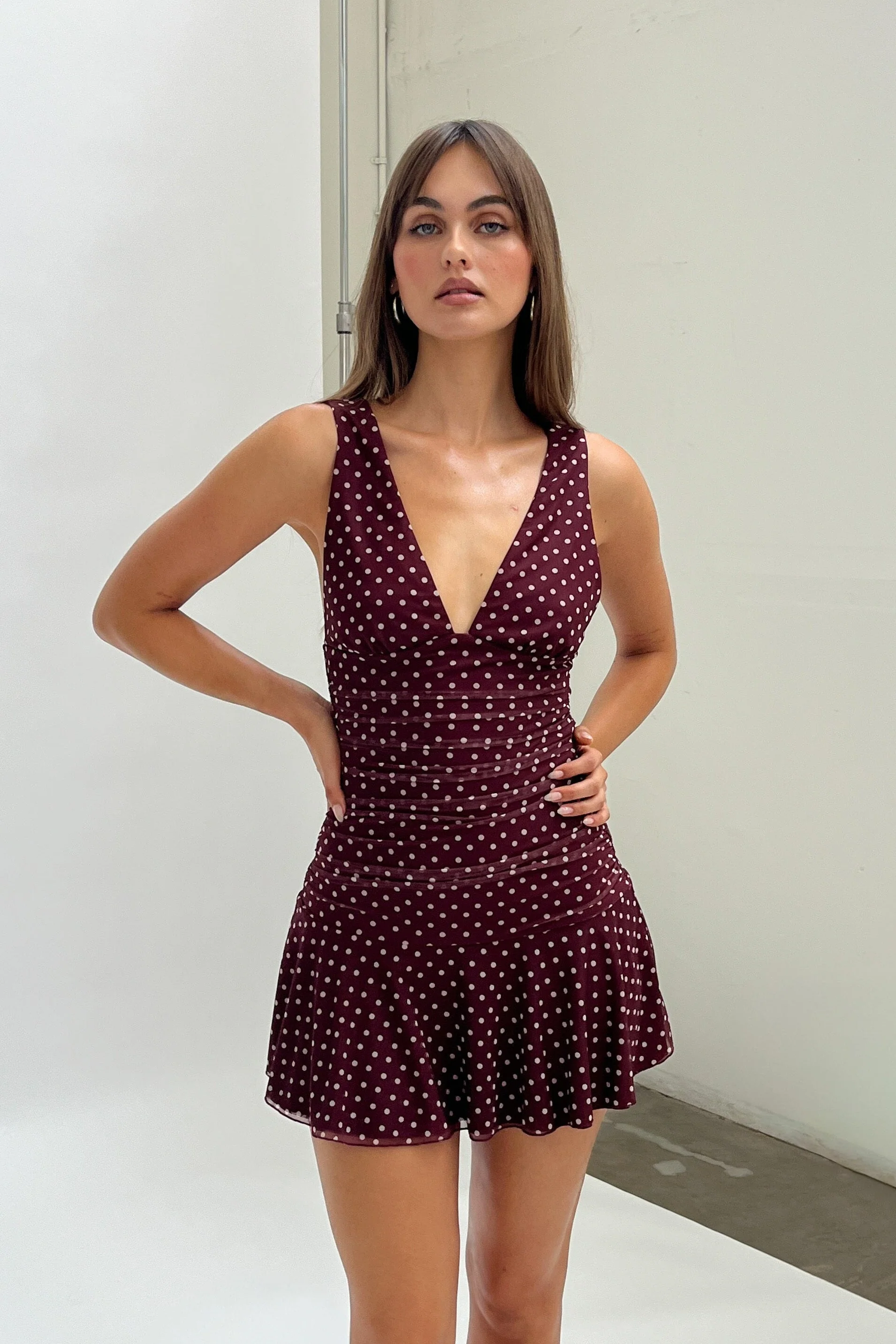Polka Dot Mesh Mini Dress