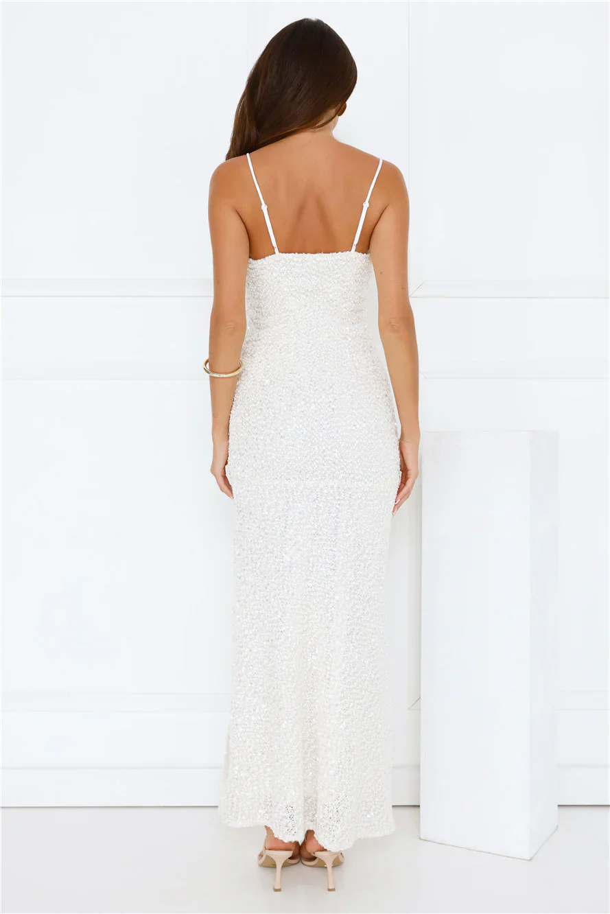 Love Wild Sequin Maxi Dress White - luluinthesky