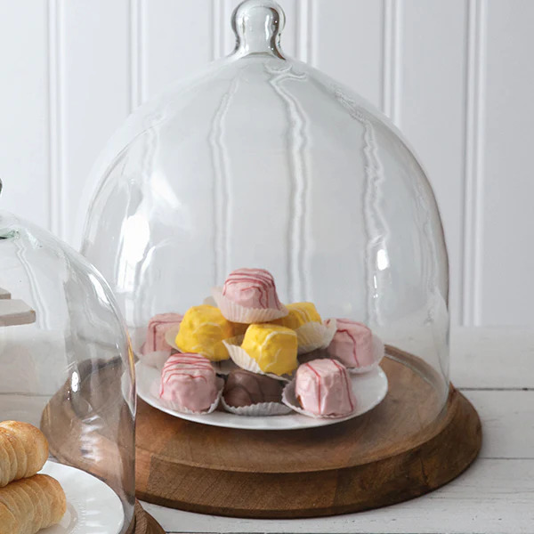 Large Glass Bell Shaped Cloche with Wood Base