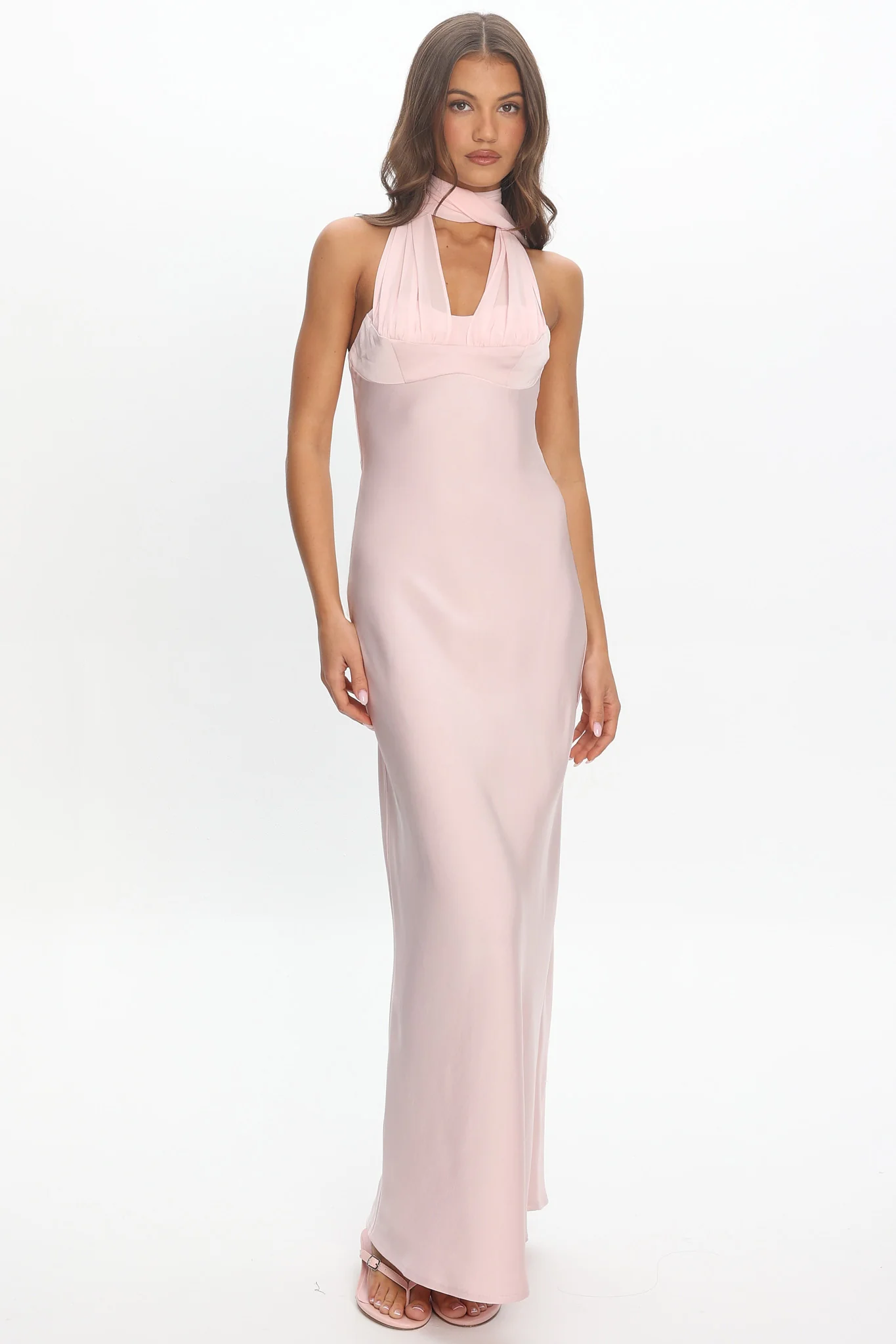 Tirsa Scarf Neck Satin Slip Gown Pink - luluinthesky