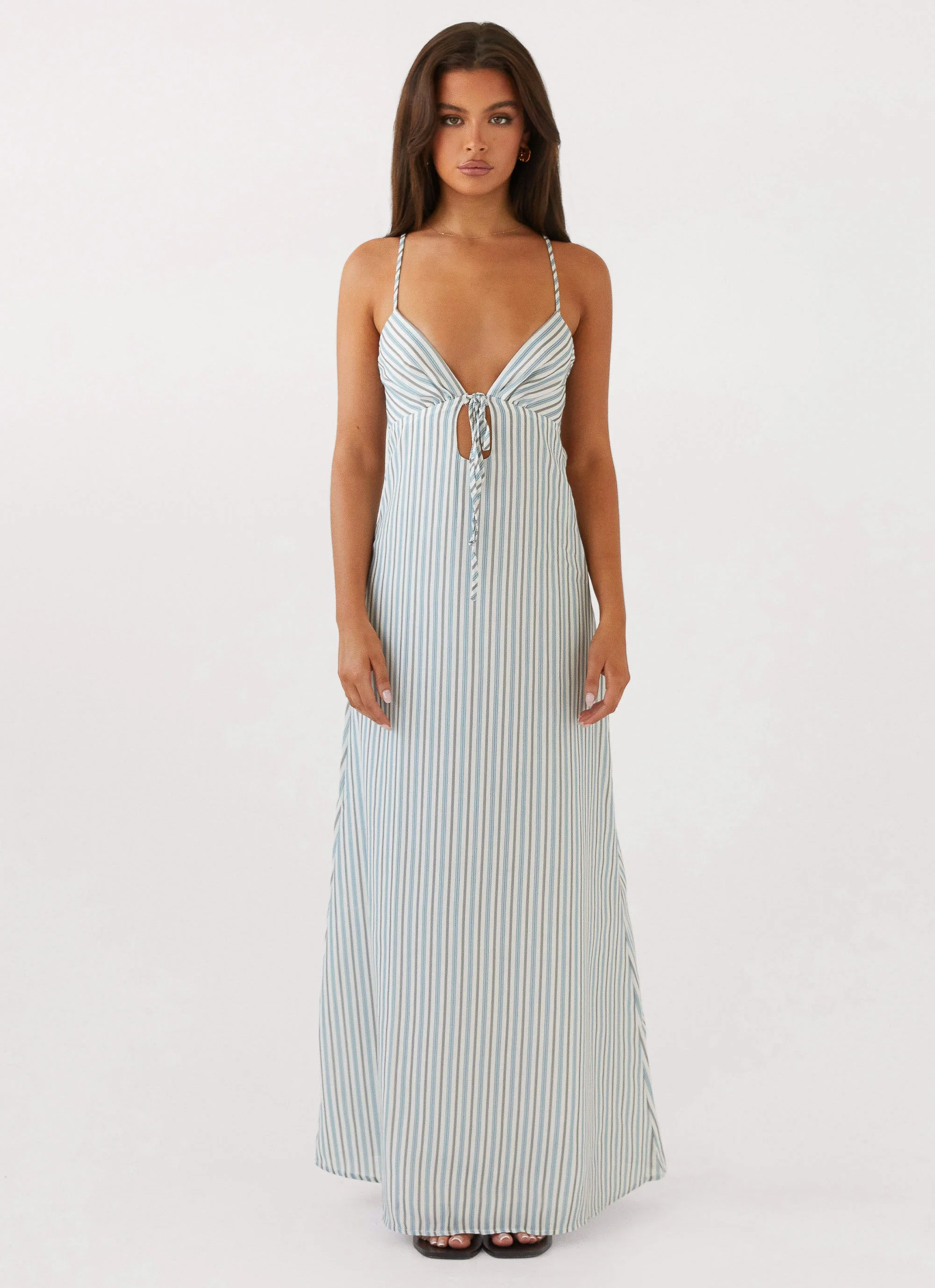 Flora Linen Maxi Dress - Blue Choc Stripe - luluinthesky