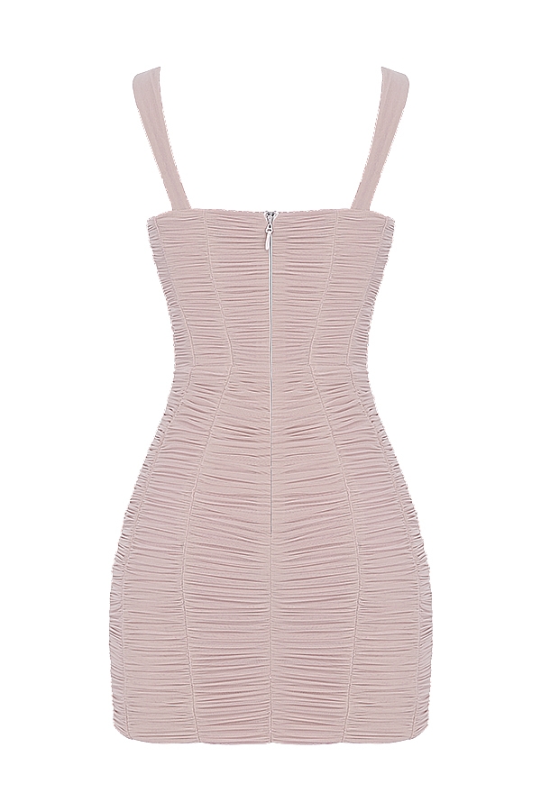 Crystal Ruched Mesh Mini Dress