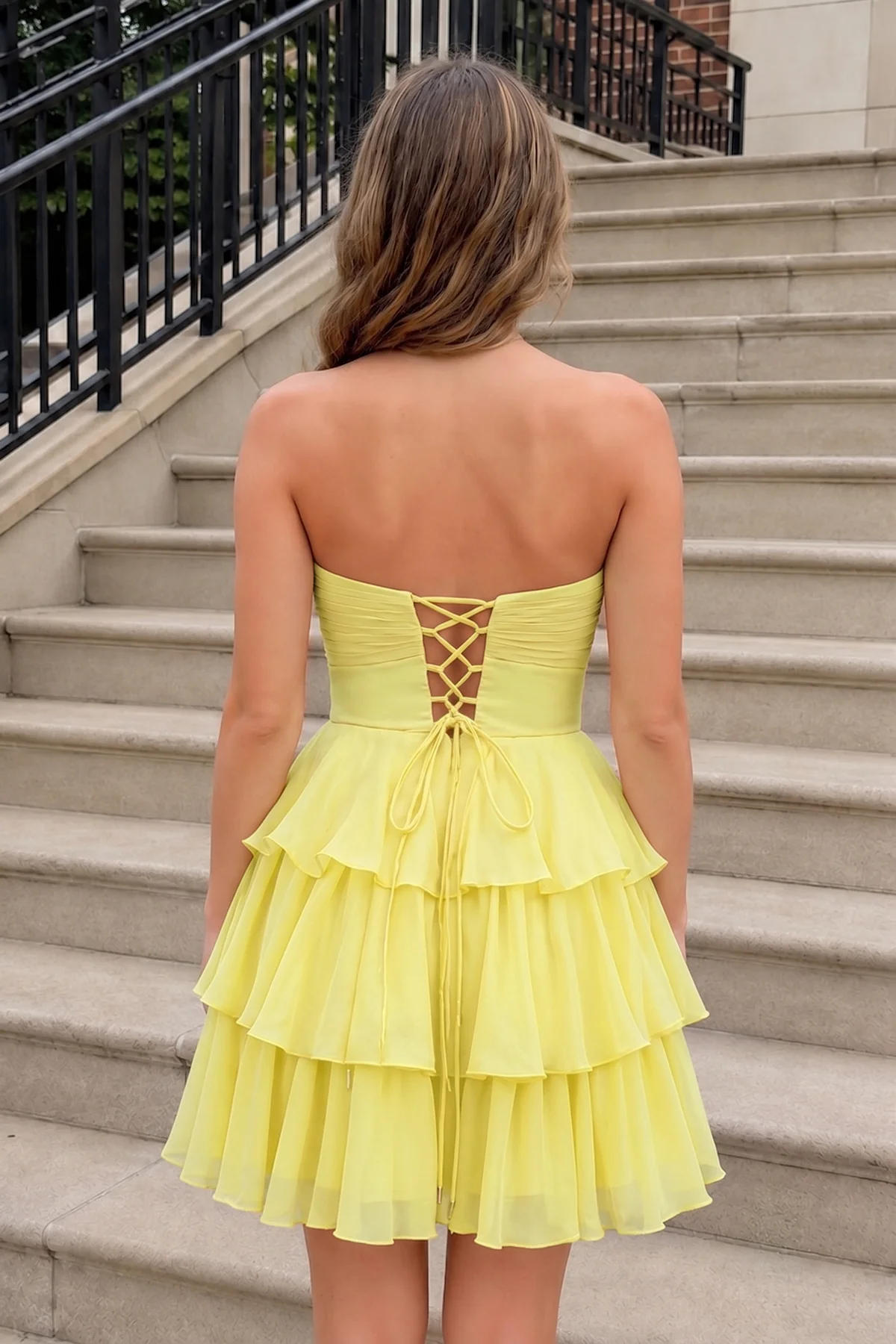 Fuchsia Strapless A Line Chiffon Ruffles Homecoming Dresses With Flower