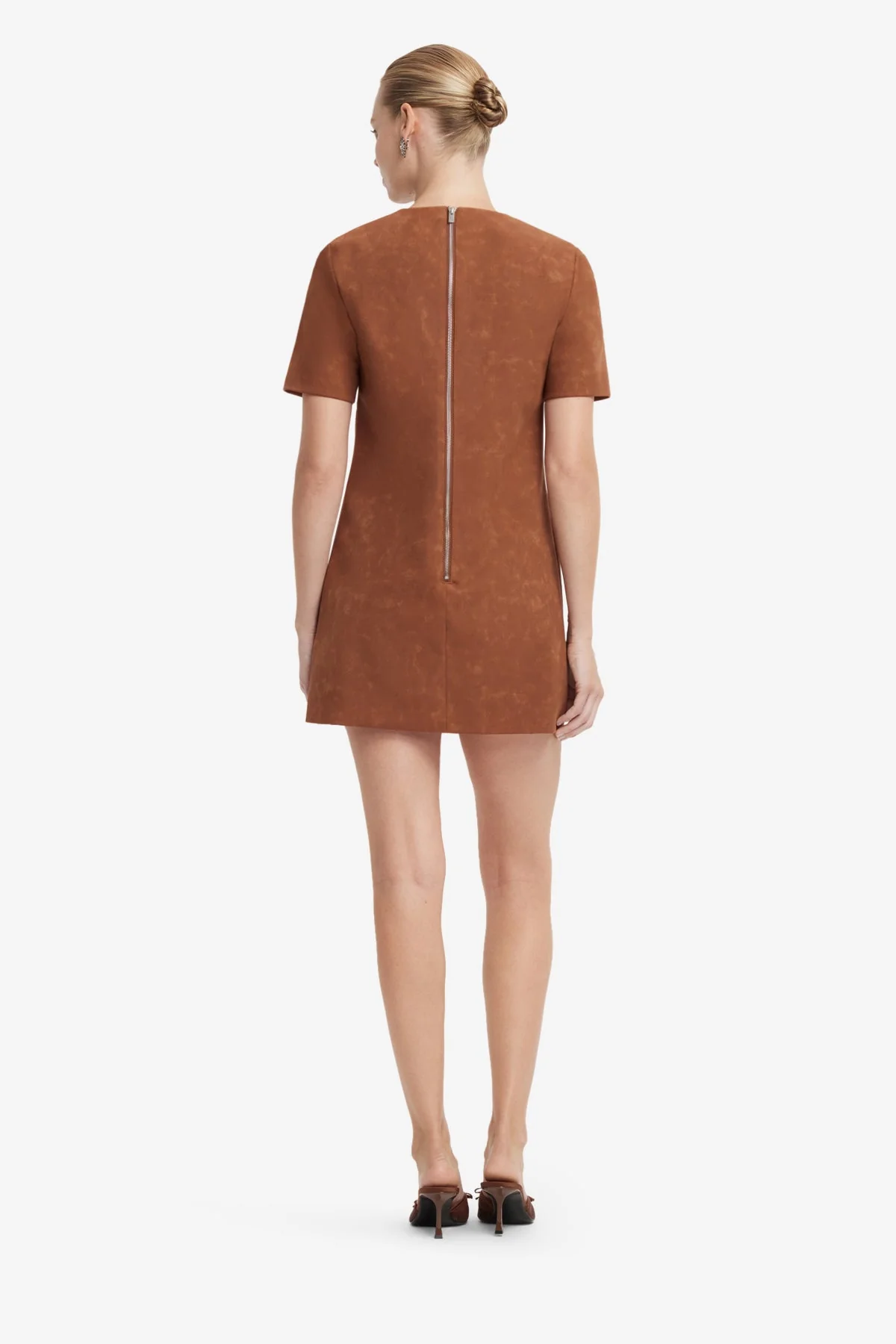 Alexa Appliqué Vegan Suede Tshirt Mini Dress - Chestnut