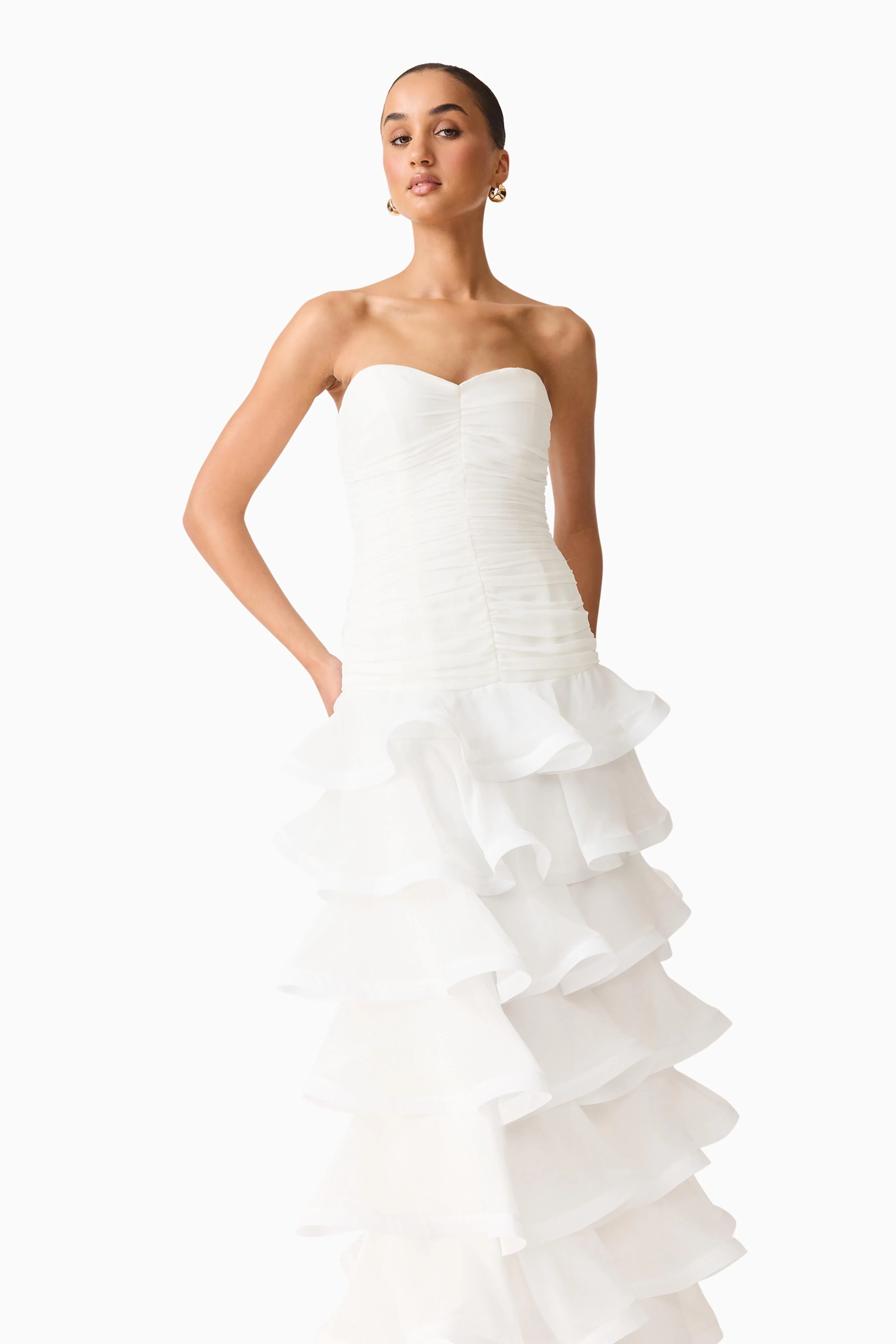 Evelin Tiered Gown in White