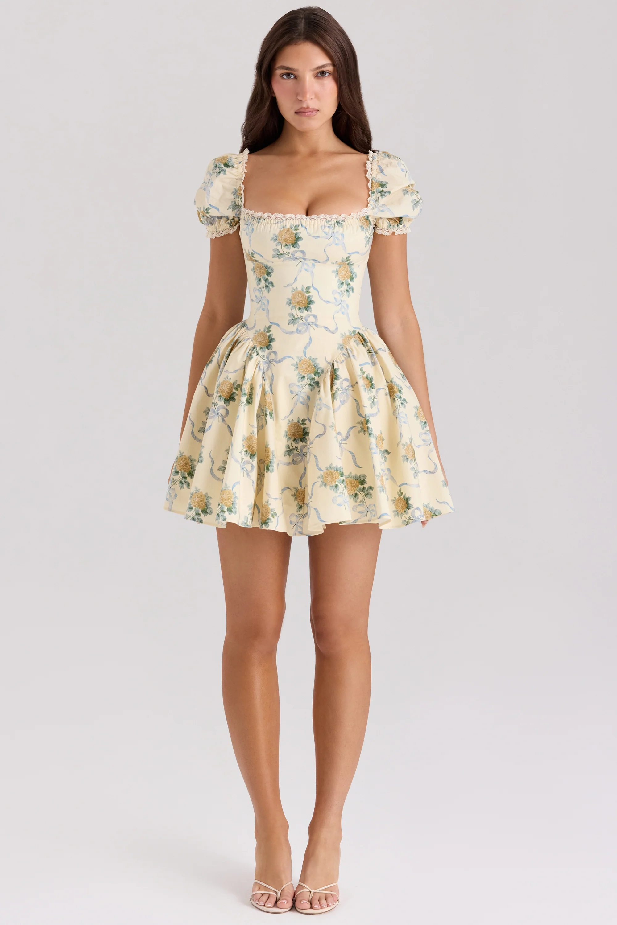 lemon rose print cotton mini dress