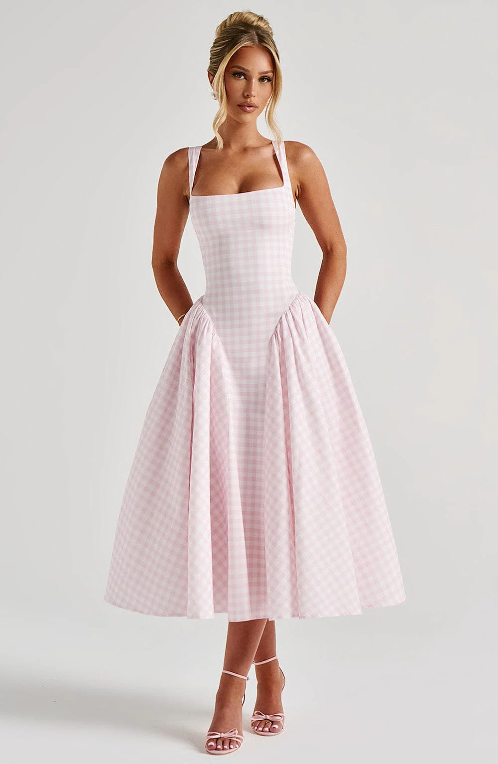 Sherrie Midi Dress - Blush Gingham