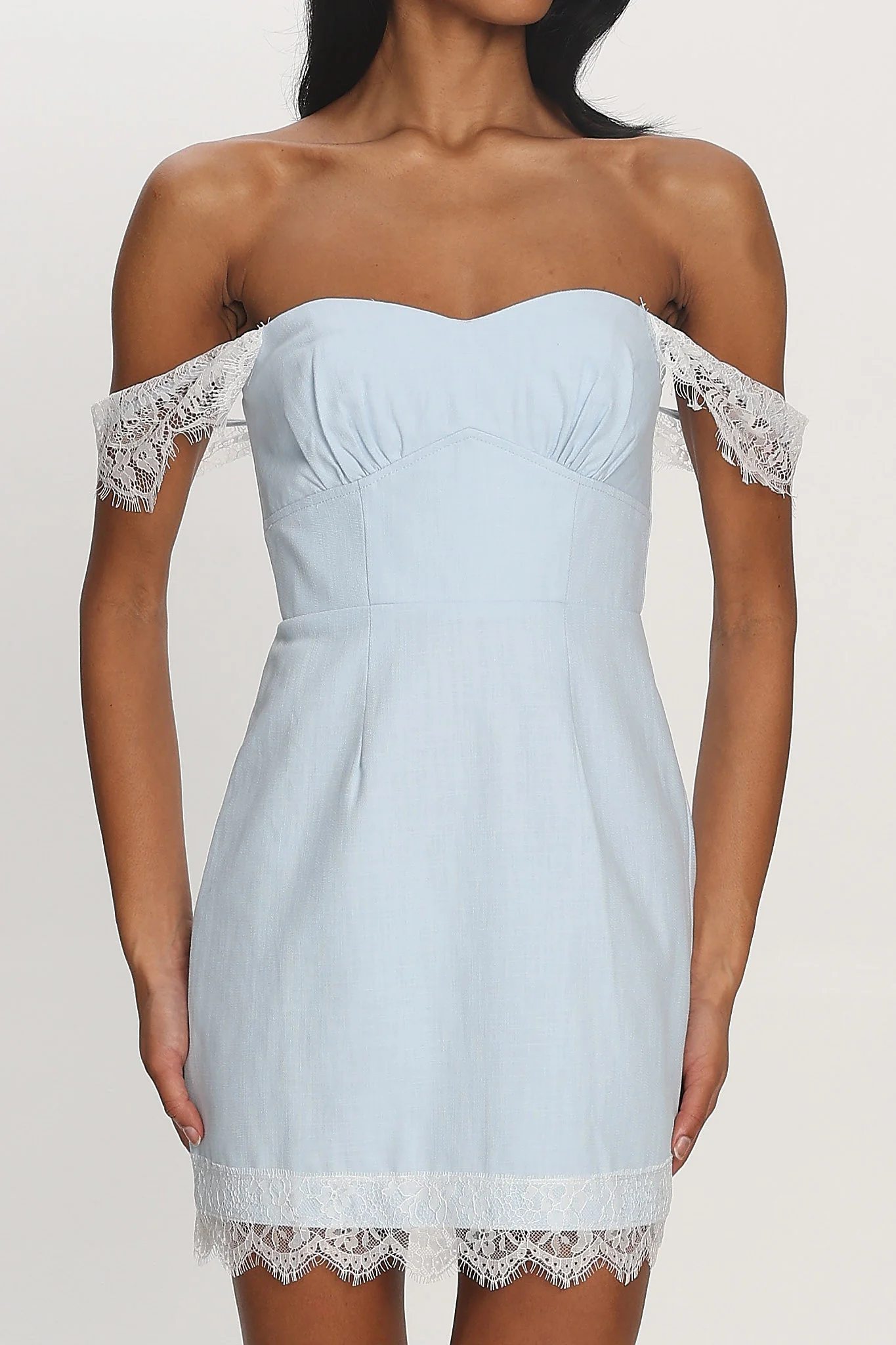 Dilaurentis Lace-Trim Mini Dress Baby Blue