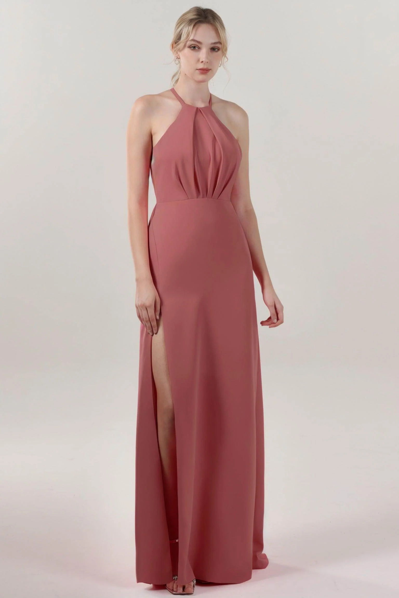 Sheath-Column Maxi Stretch Crepe Bridesmaid Dress CS0597BM