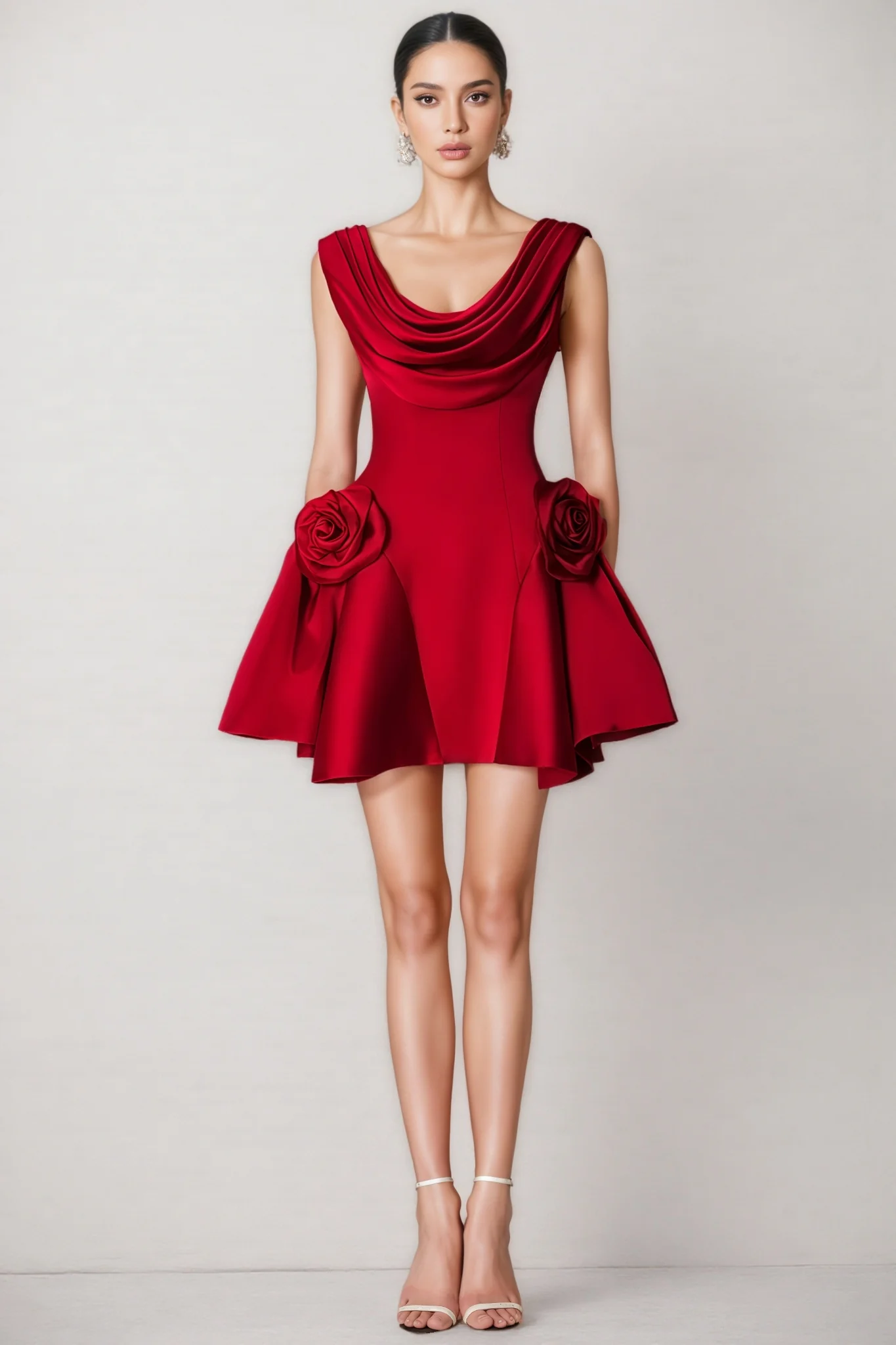 Icarusa Flared Cowl Neck Silk Mini Dress