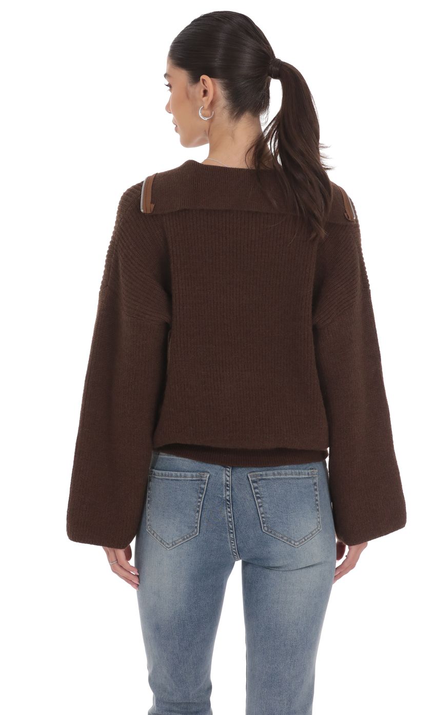 Knit Quarter-Zip Jumper in Brown