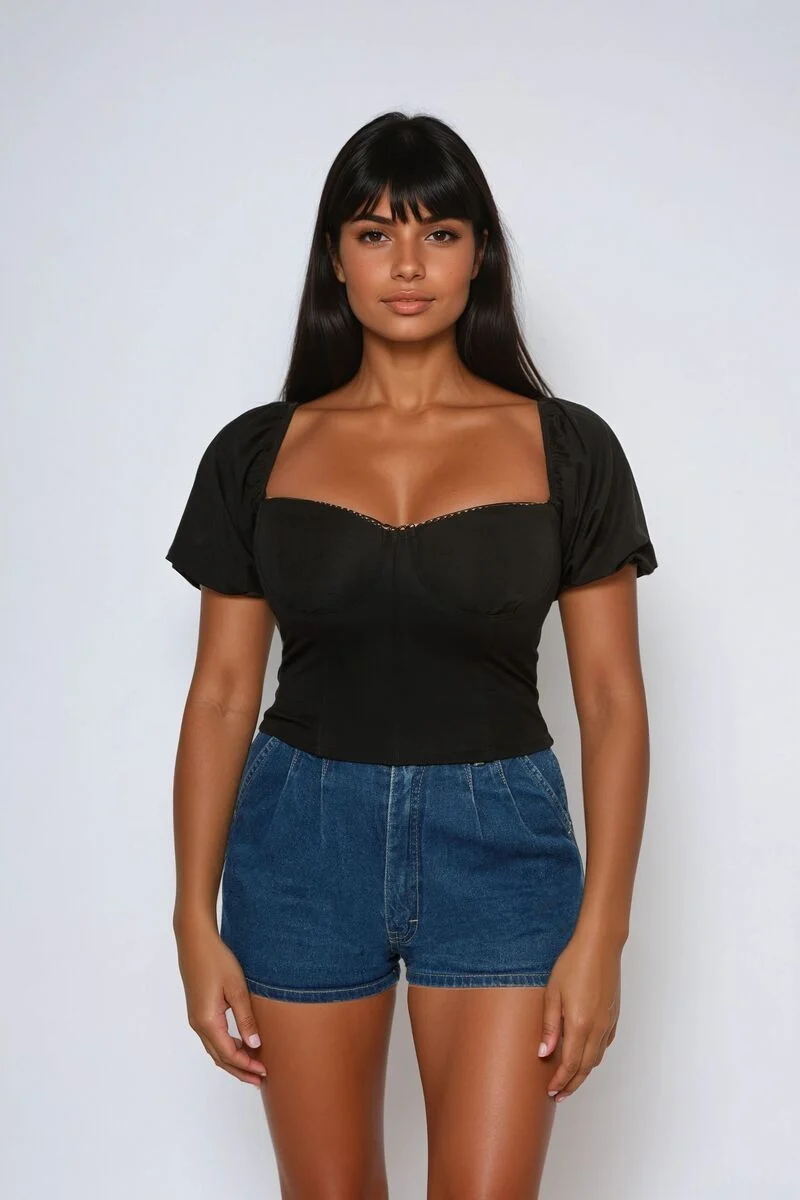 Jersey Knit Puff-Sleeve Top