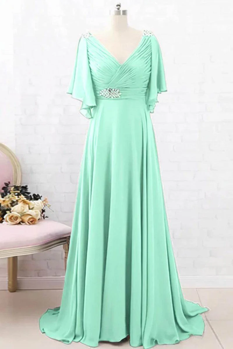 A-Line Sweep-Brush Train Chiffon Mother Dress CM0082