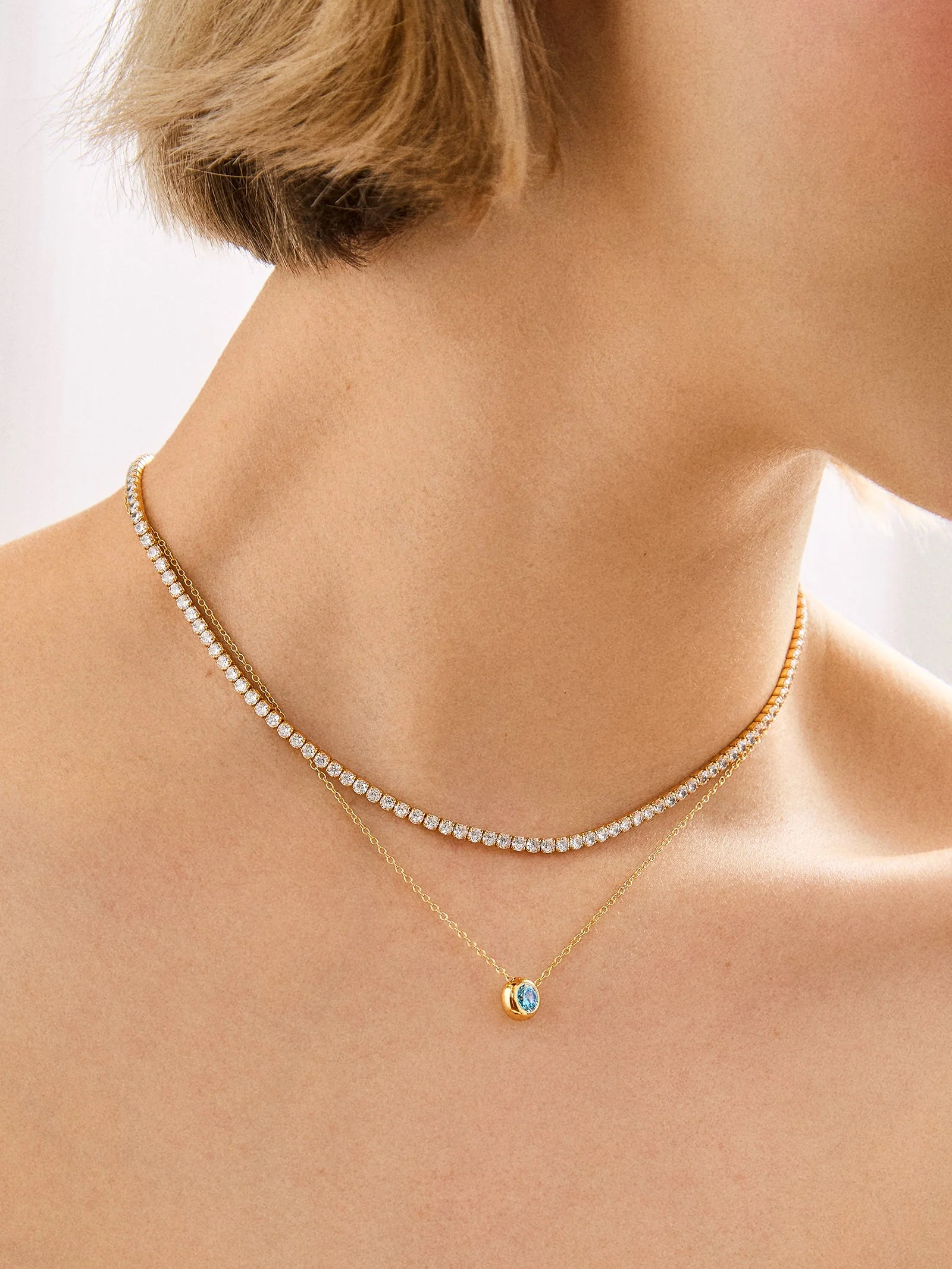 14K Gold Birthstone Pendant Necklace - Aquamarine