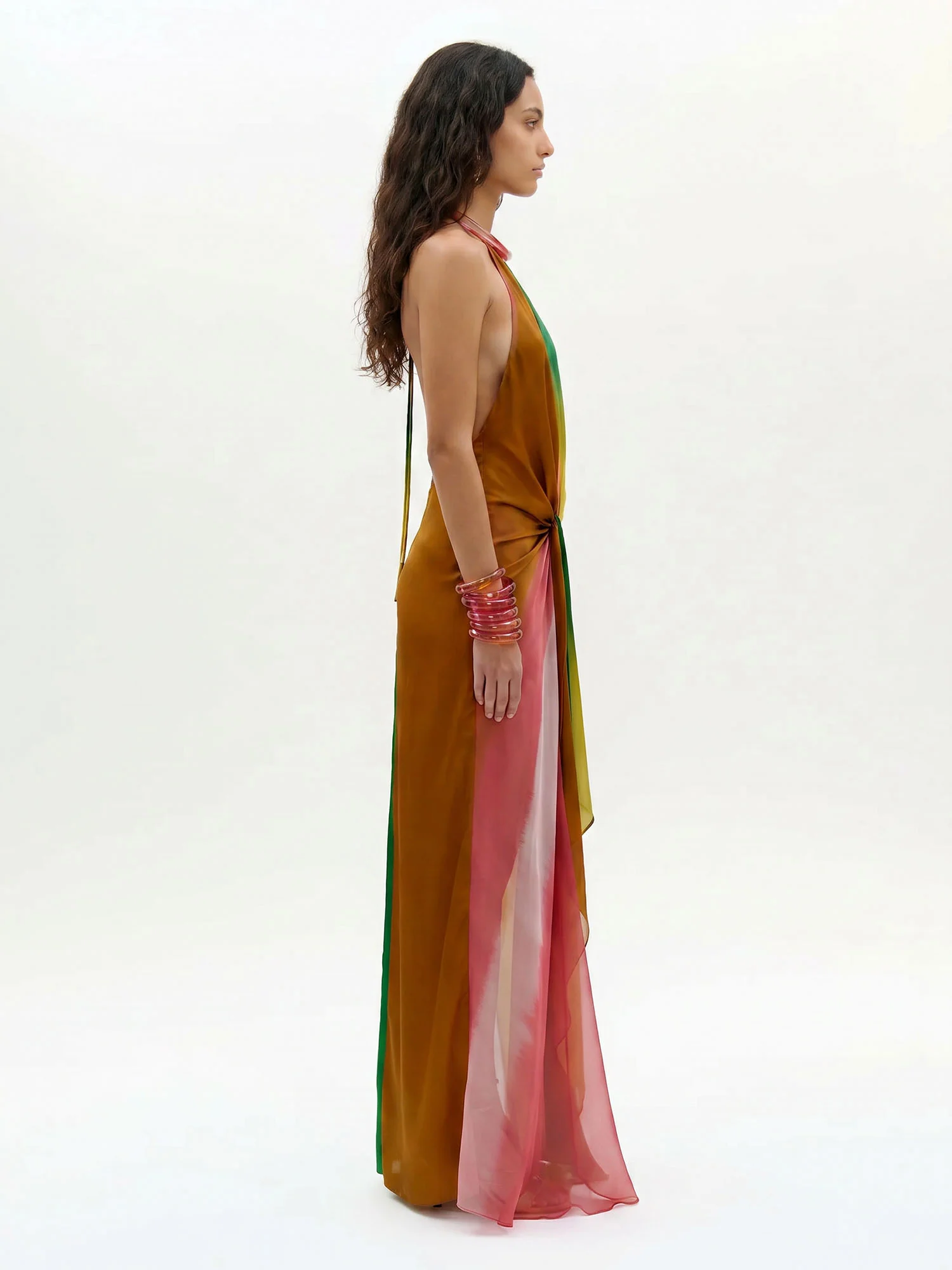 Rainbow Twist Halter Gradient Maxi Dress
