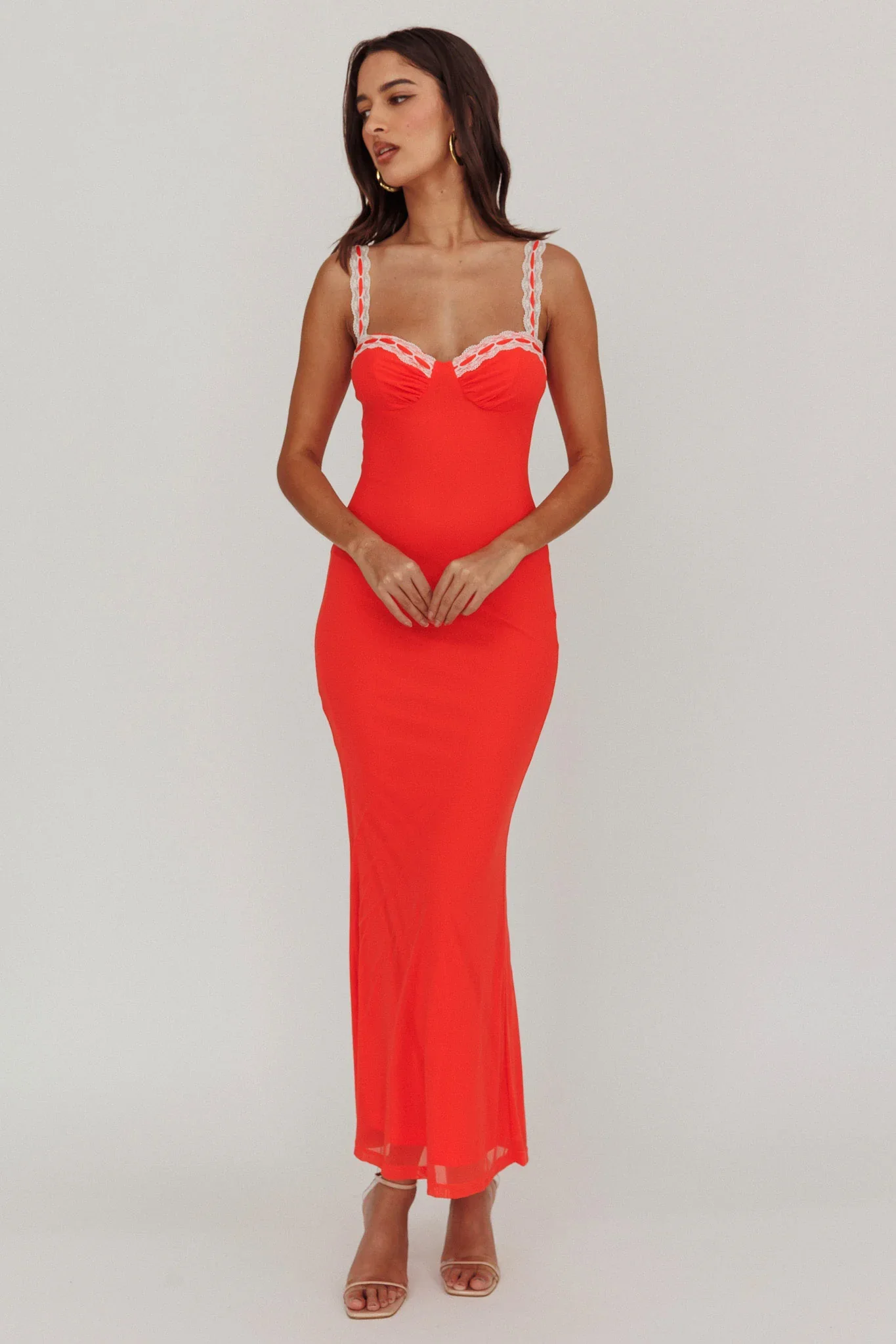 Girl Power Lace Strap Maxi Dress Red