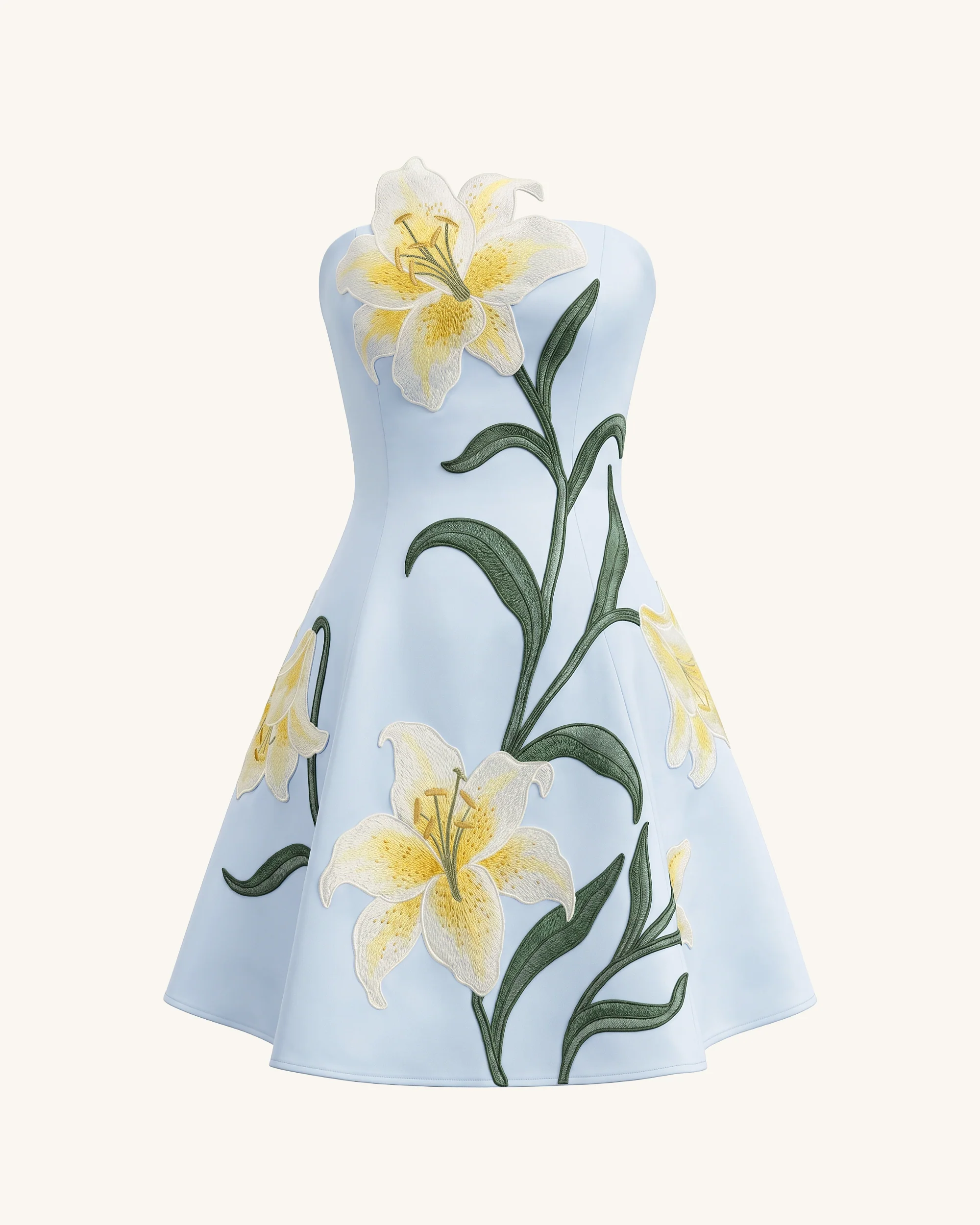 Lily Floral Print Strapless A-Line Mini Dress - Light Blue - FASHION NOB