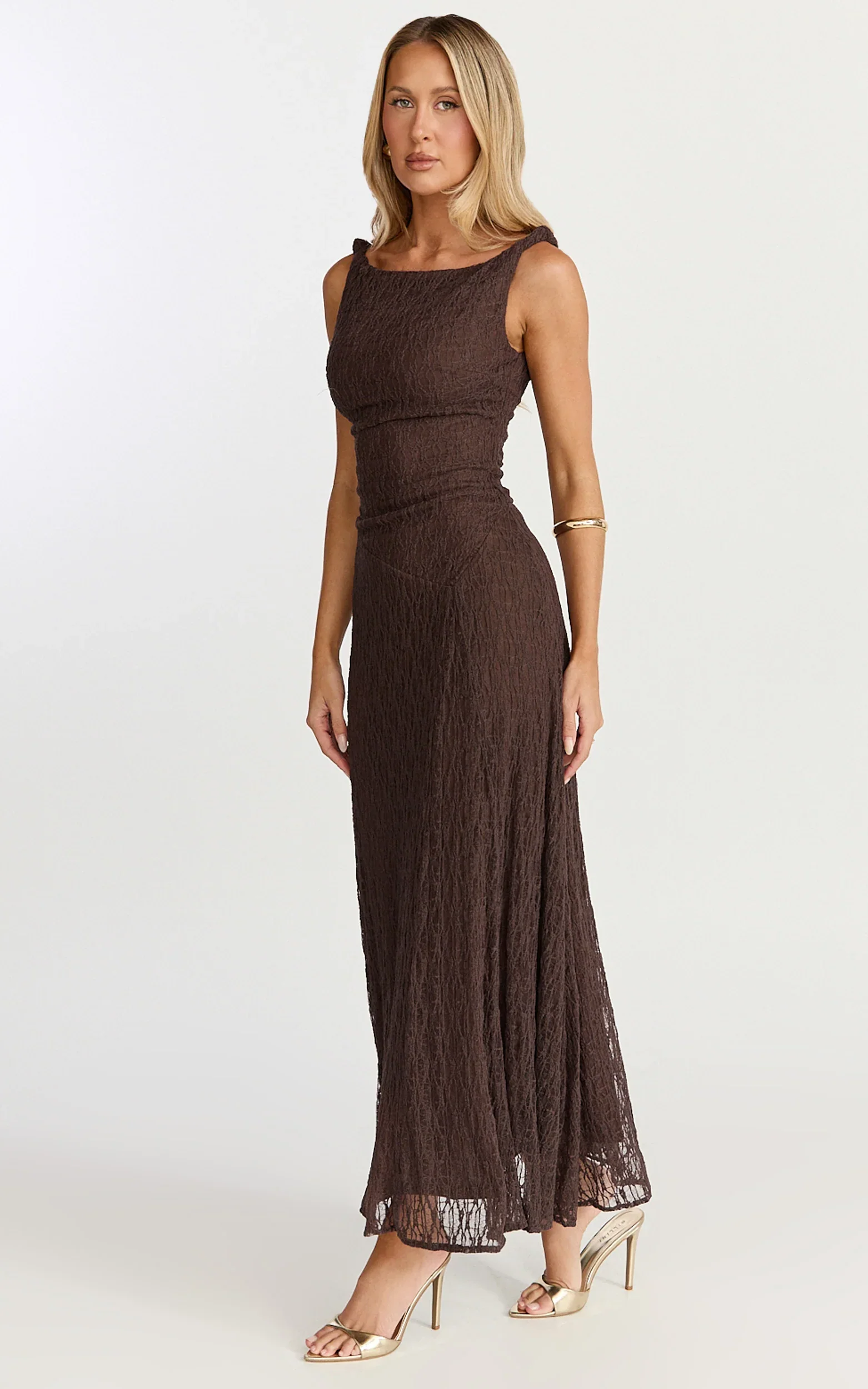 Abby Midi Dress - High Neck Asym Detail Dress in Chocolate - luluinthesky