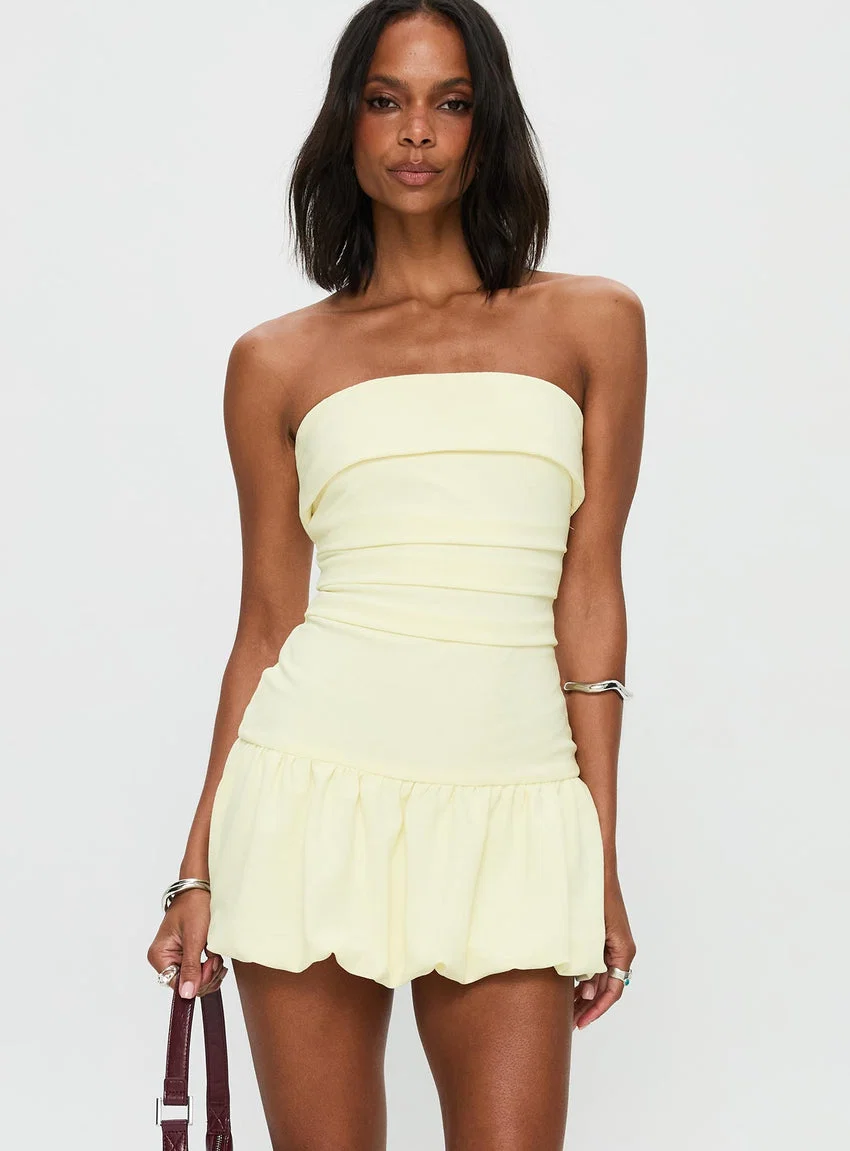 Mousse Strapless Mini Dress Lemon Tall - luluinthesky