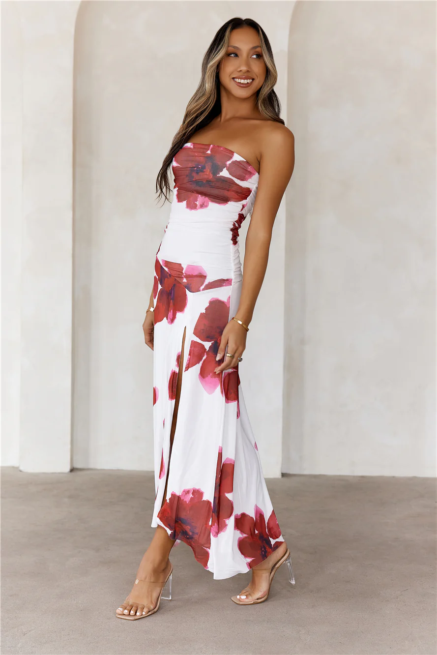 Designer Dream Strapless Mesh Maxi Dress White - luluinthesky