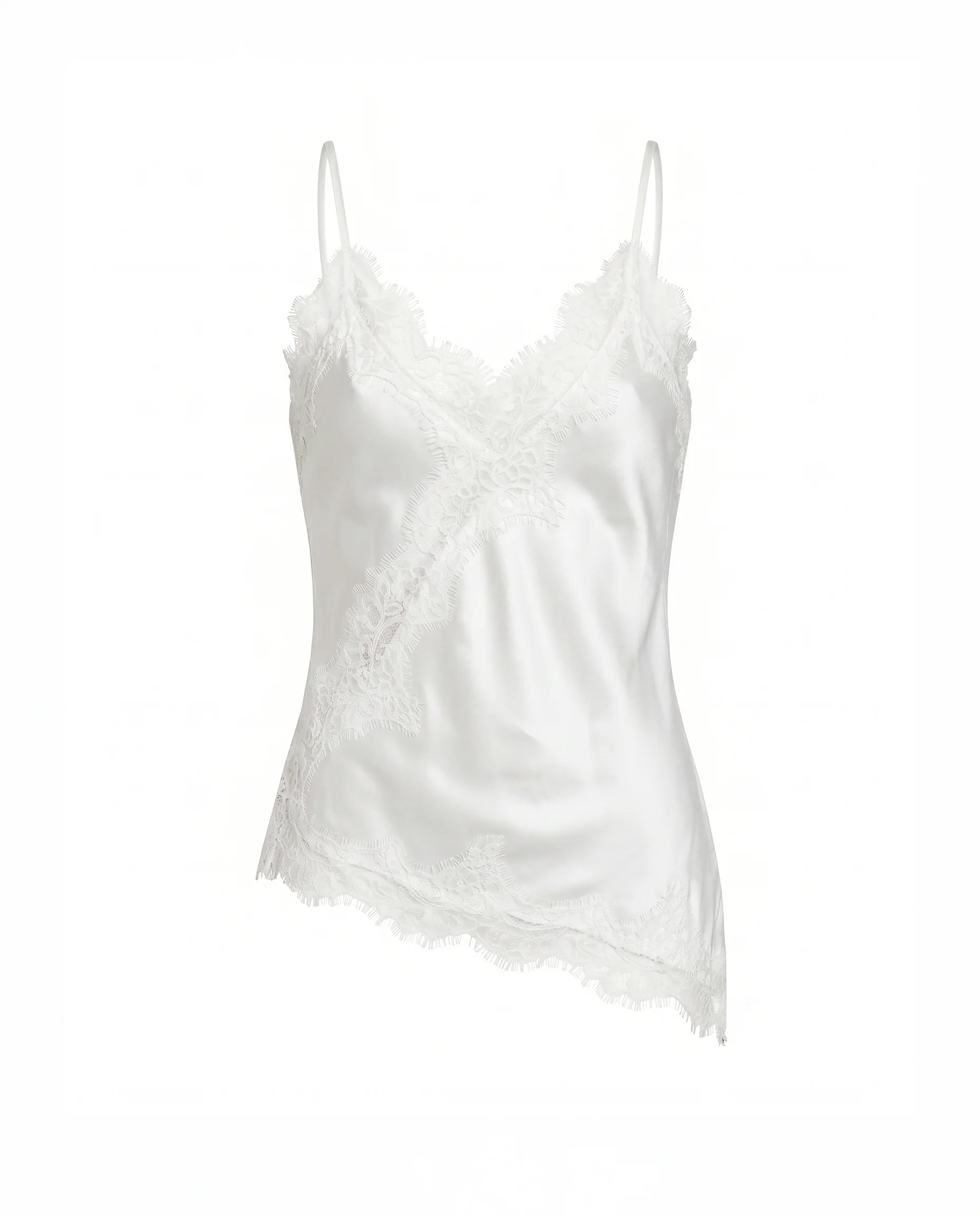 Asymmetrical Lace Trim Satin Cami Top