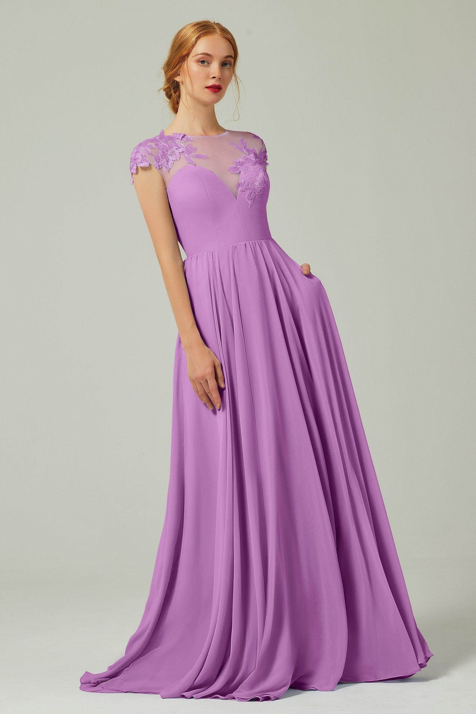 A-Line Sweep-Brush Train Chiffon Bridesmaid Dress CB0248