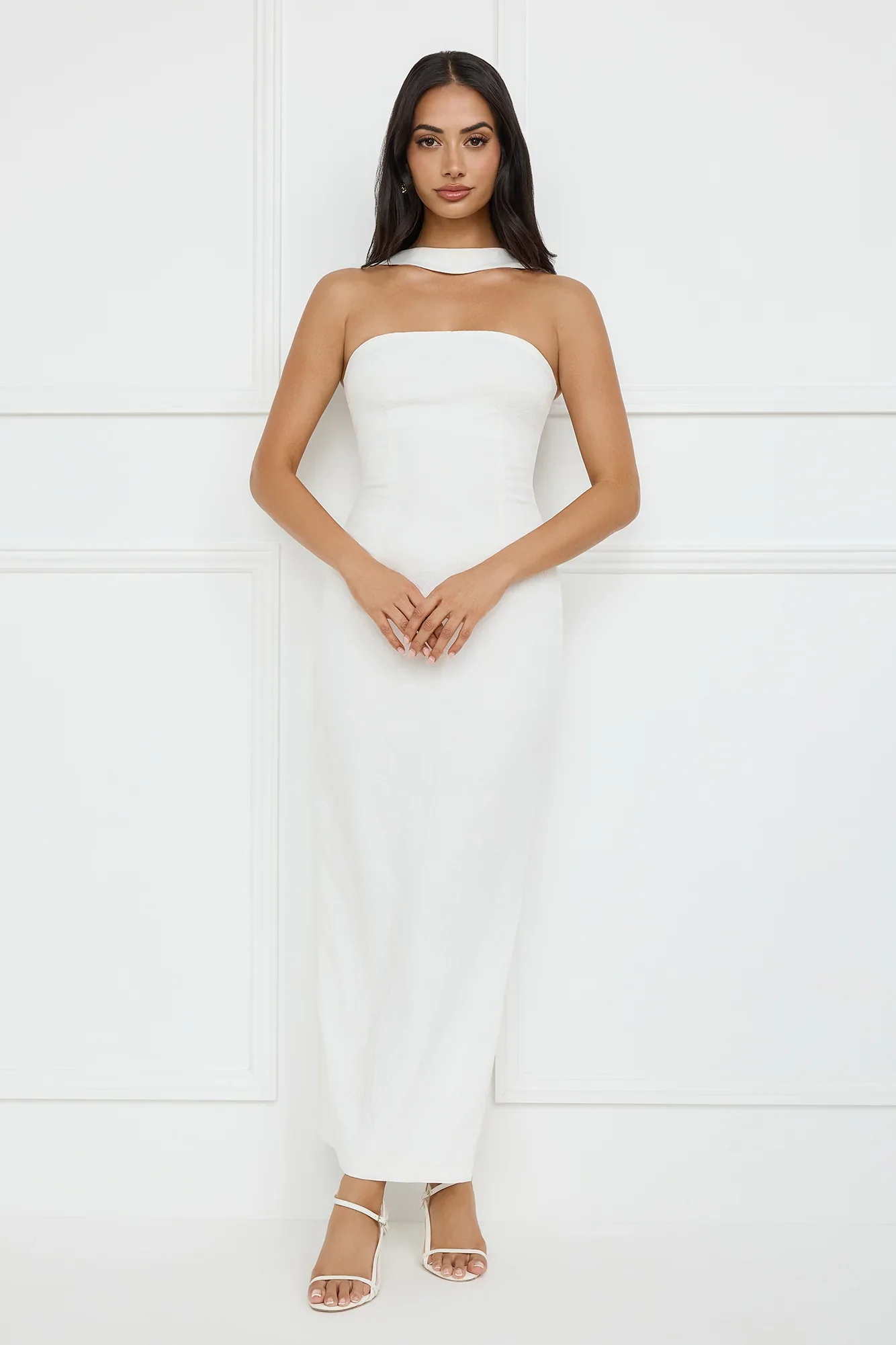 Stylish Fusion Halter Maxi Dress White