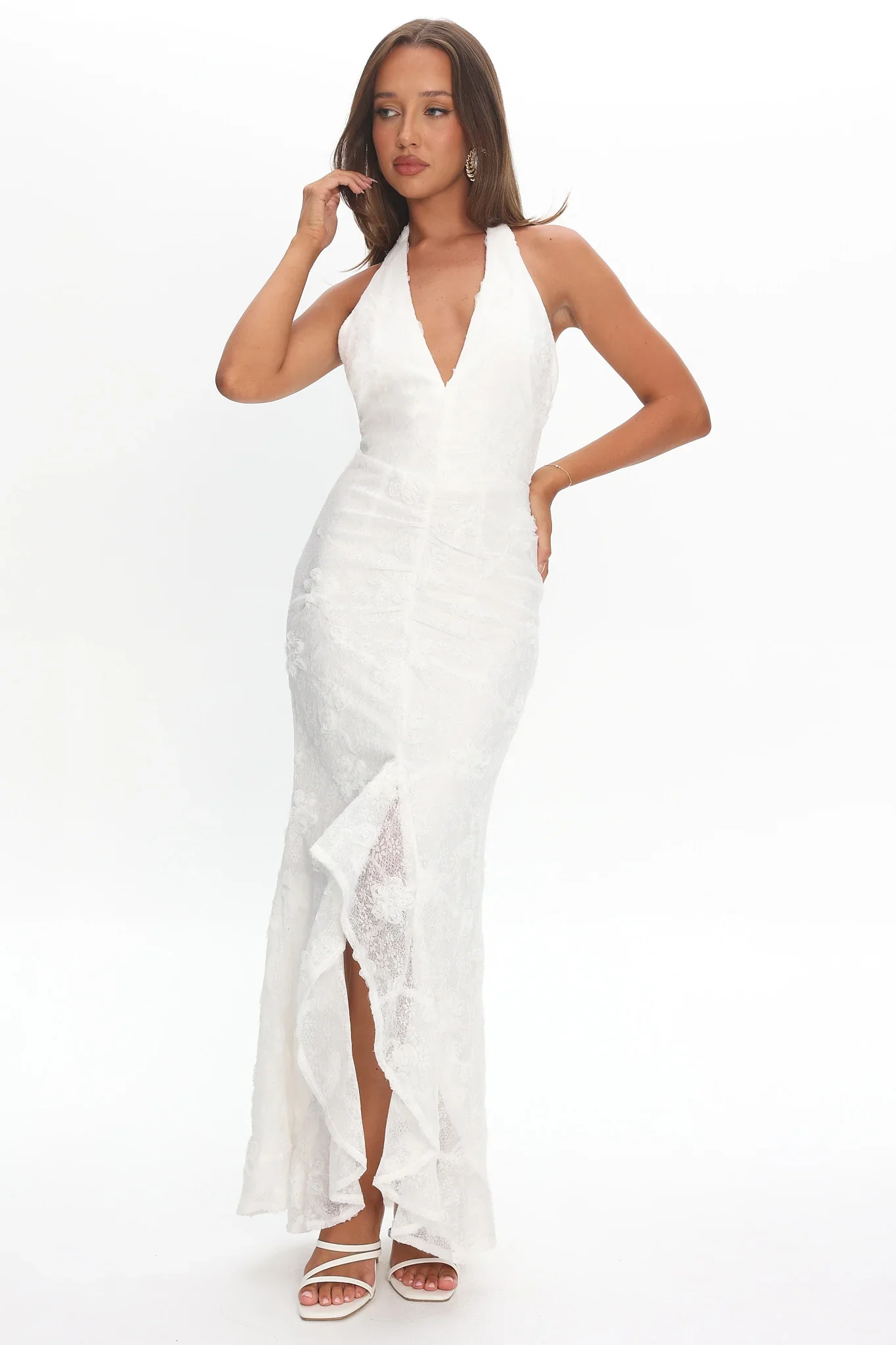 Alisette Halter Split Maxi Dress White