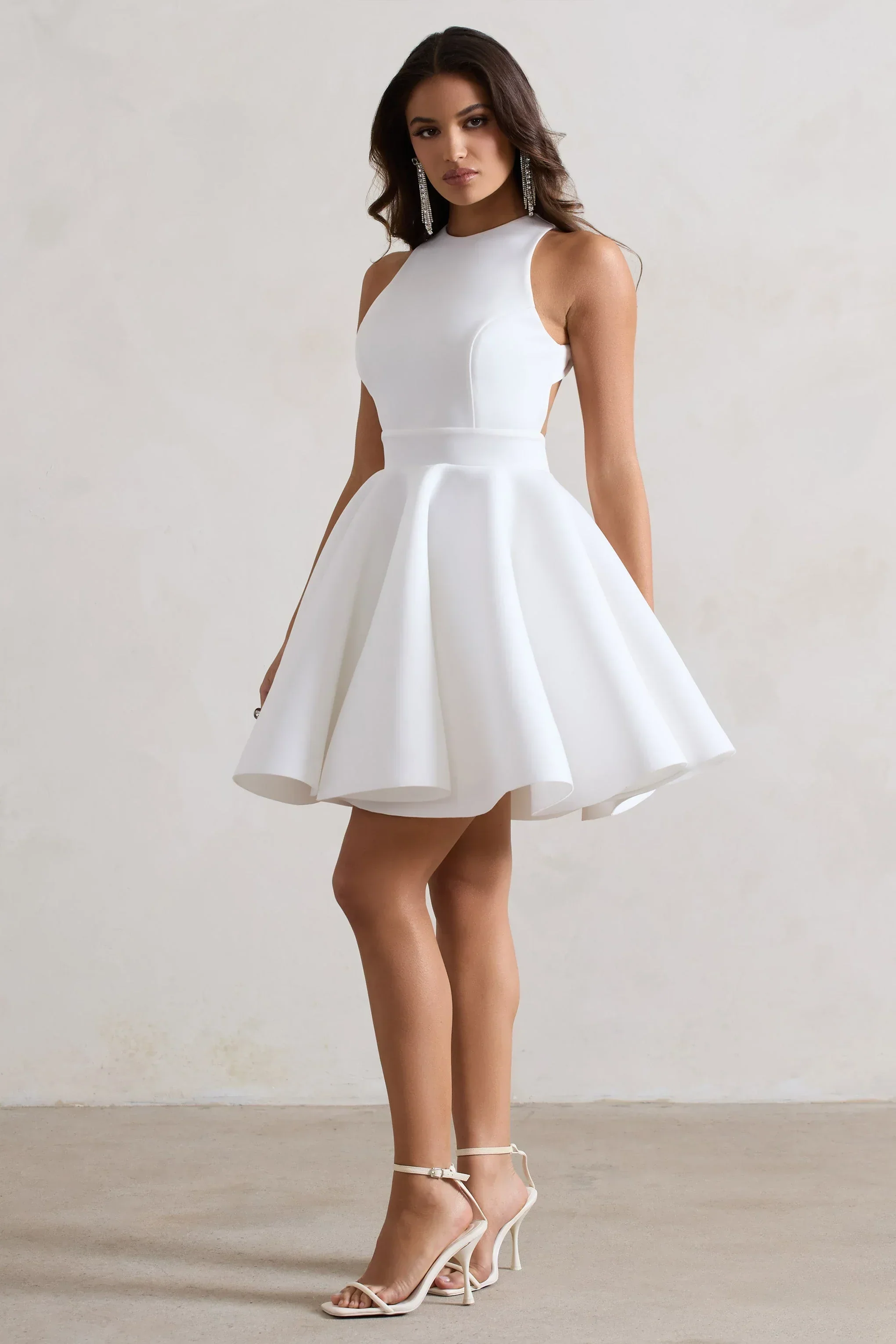 Waverly | White Racer-Neck Sleeveless Skater Mini Dress - luluinthesky
