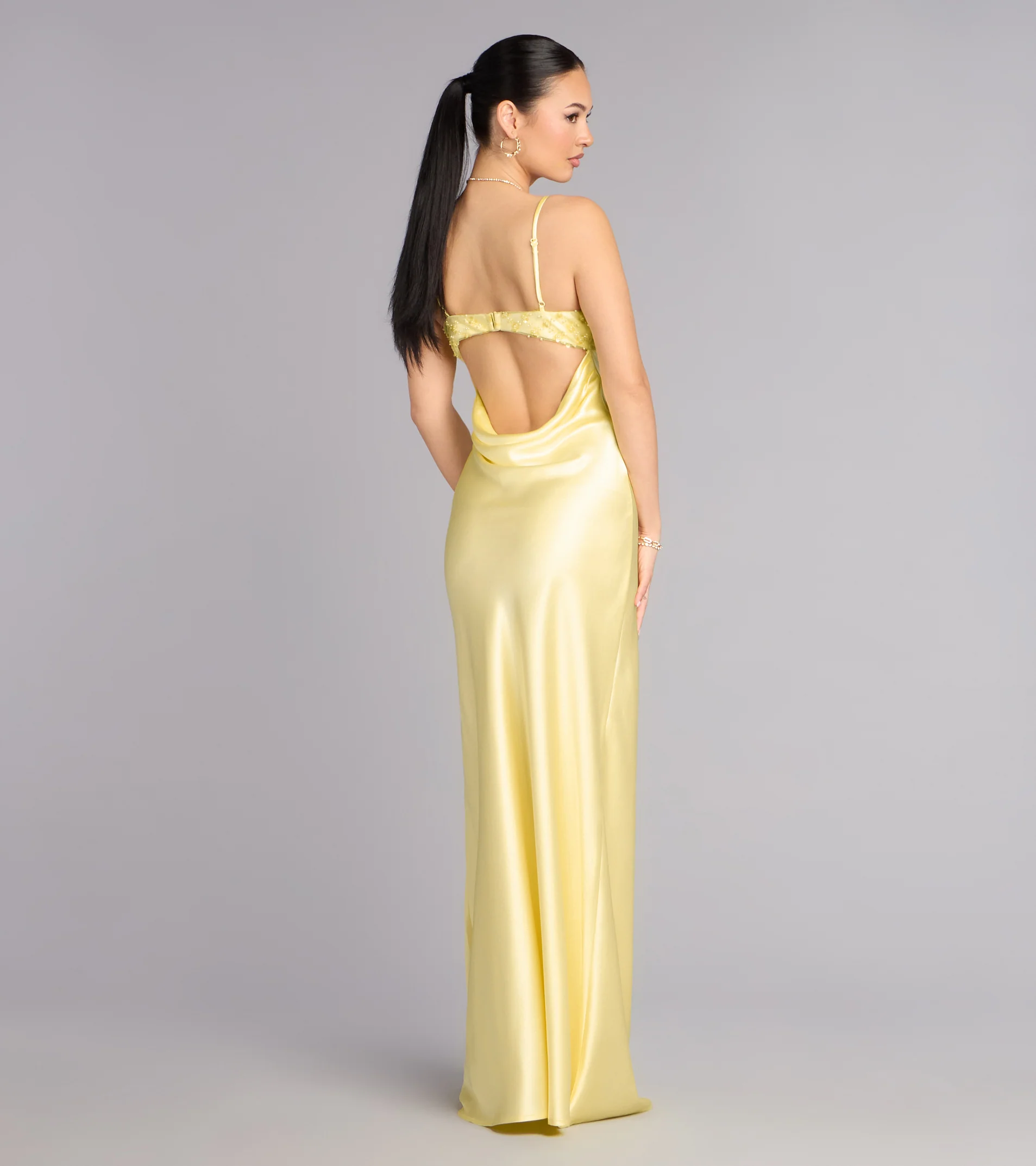 Ruby Satin Low Back Column Formal Dress - luluinthesky