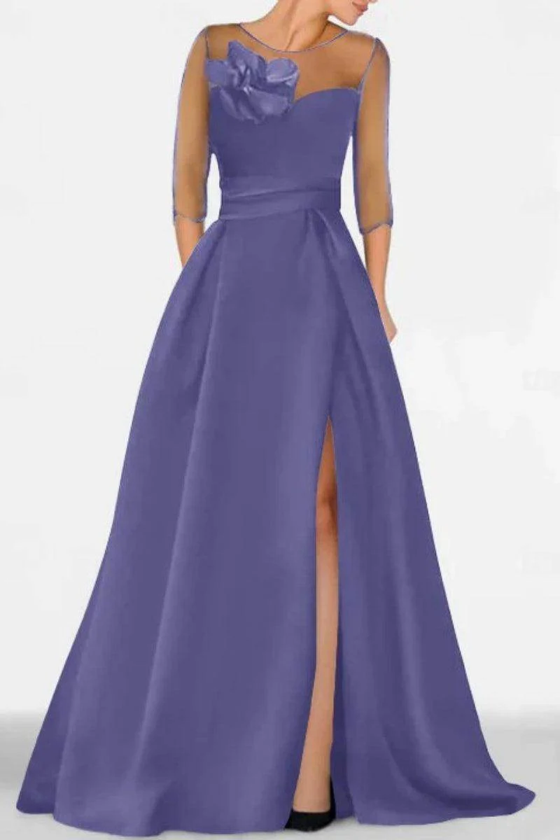 A Line Sweetheart 3/4 Sleeves High Split Mother Dresses CM0338