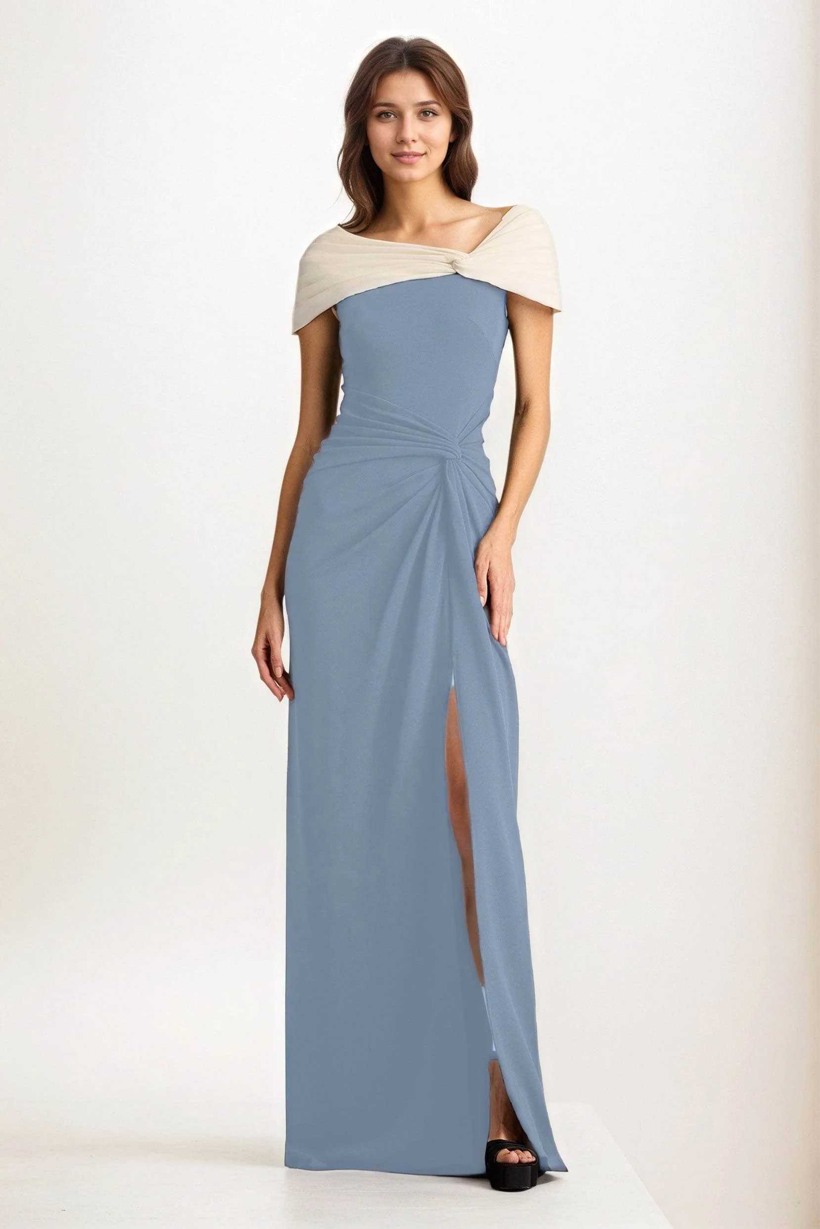 Sheath-Column Maxi Chiffon Wedding Guest Dress CG0279