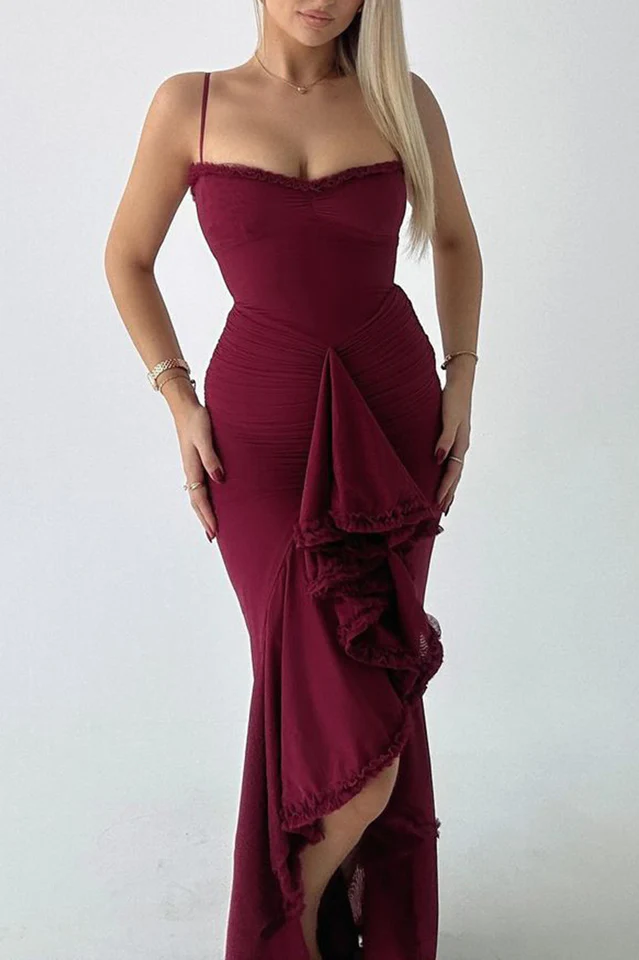 Apricot Ruffled Front Gown