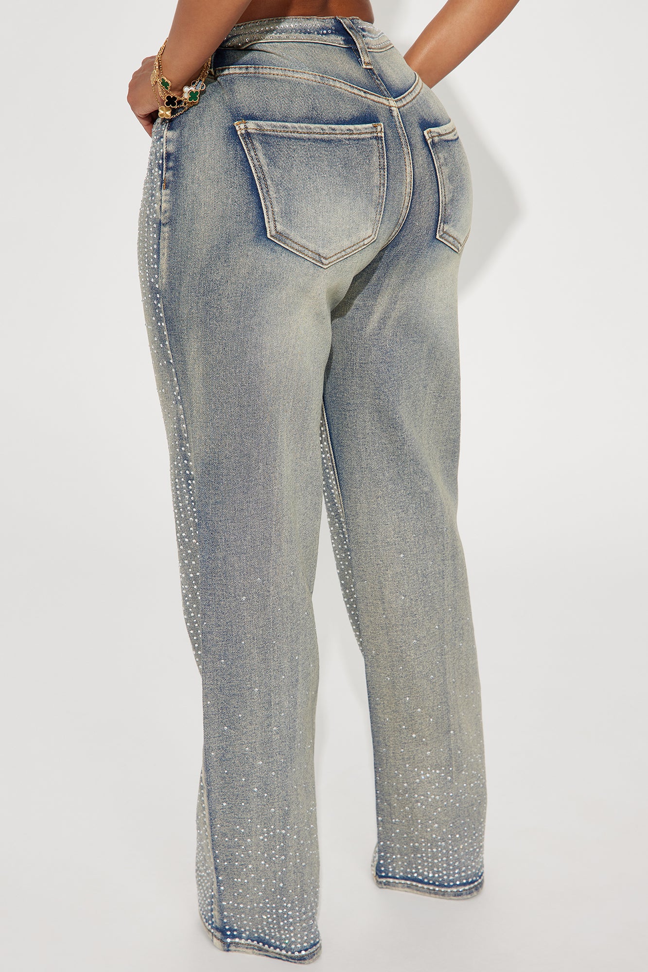Chasing A Dream Embellished Stretch Straight Leg Jeans - Vintage Wash