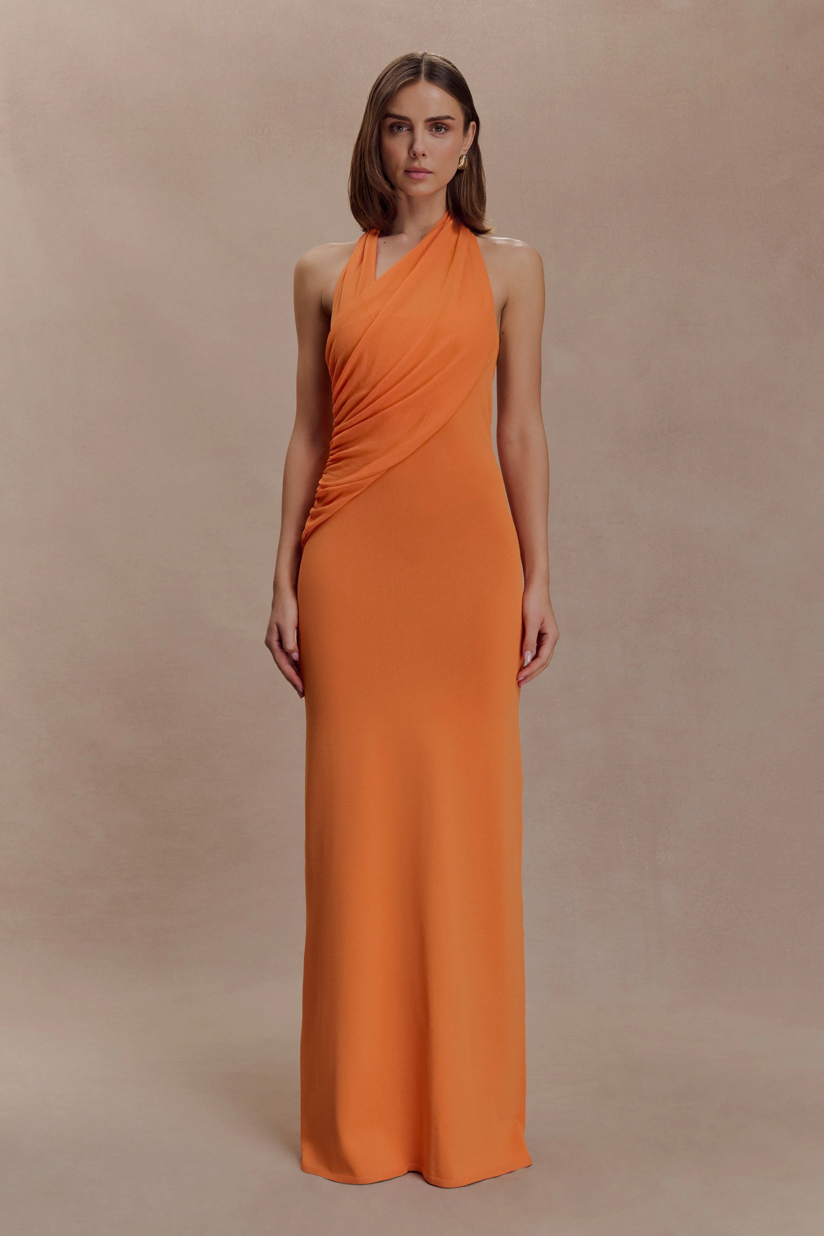 Elma Halter Knit Maxi Dress - Orange