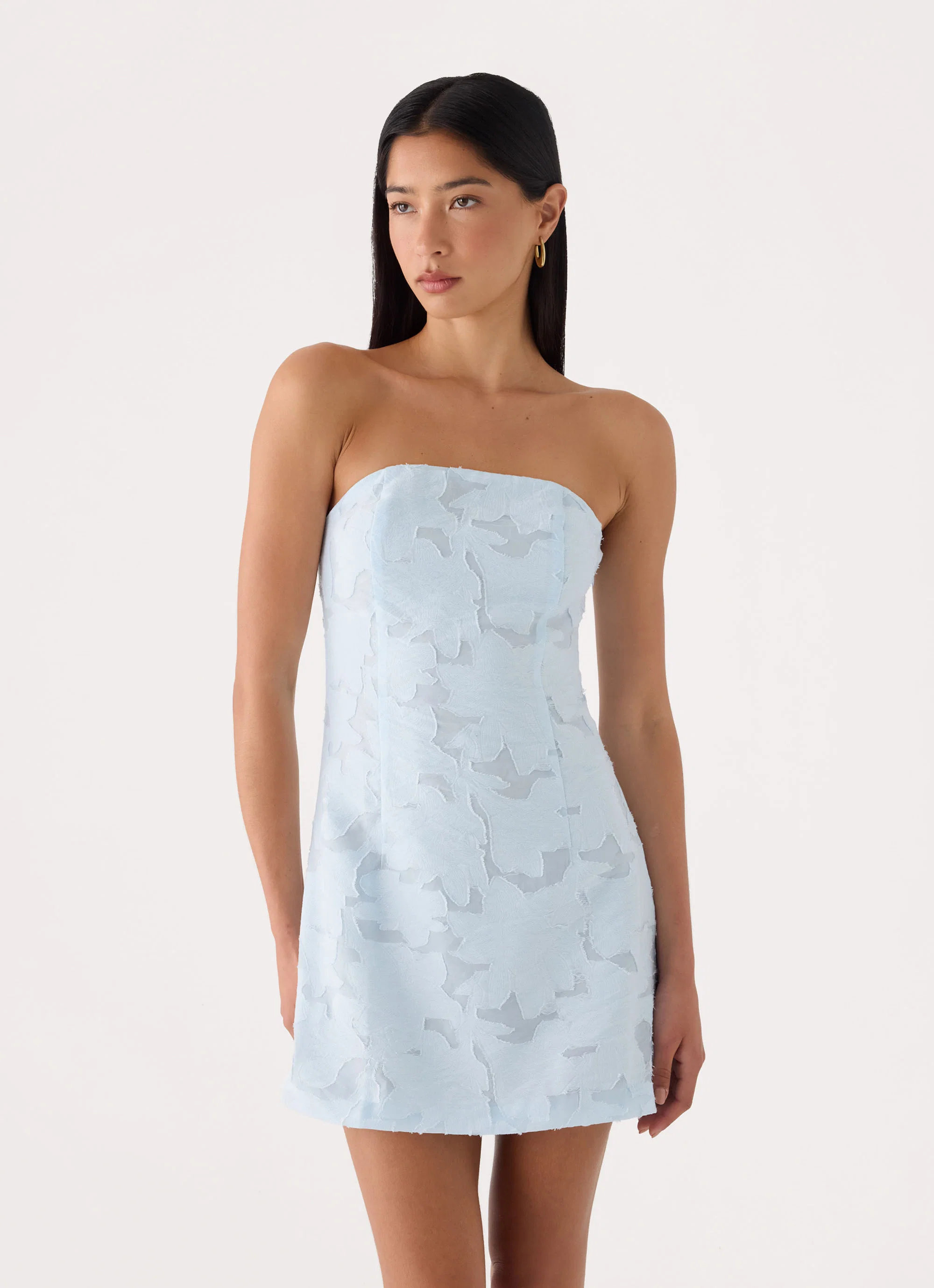 Della Lace Strapless Mini Dress - Blue - FASHION NOB