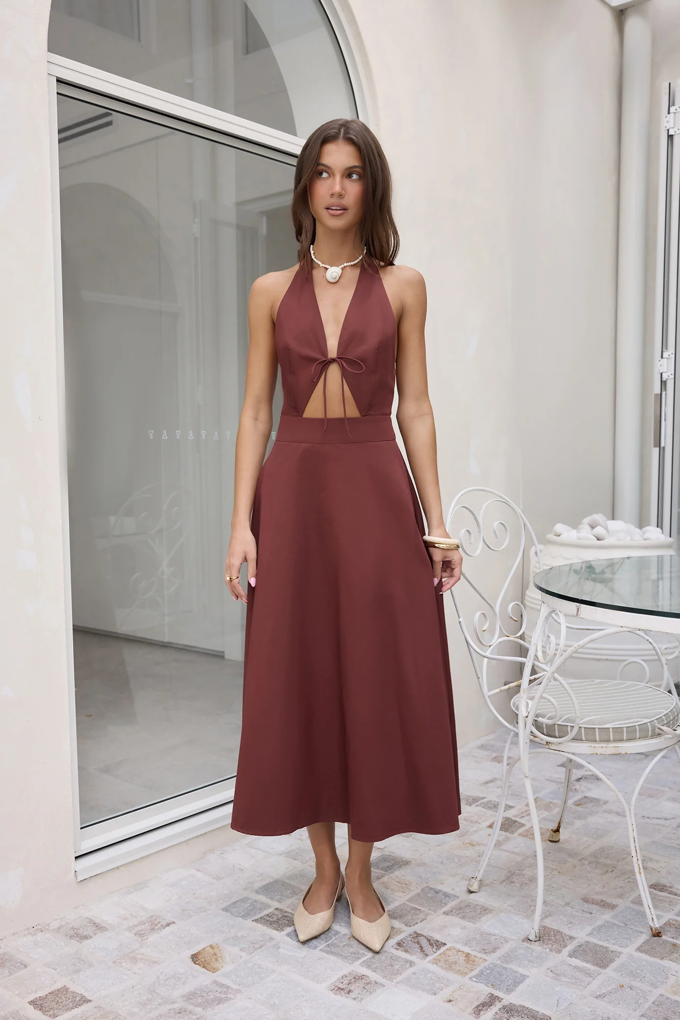 Sands Of Splendor Halter Maxi Dress Brown