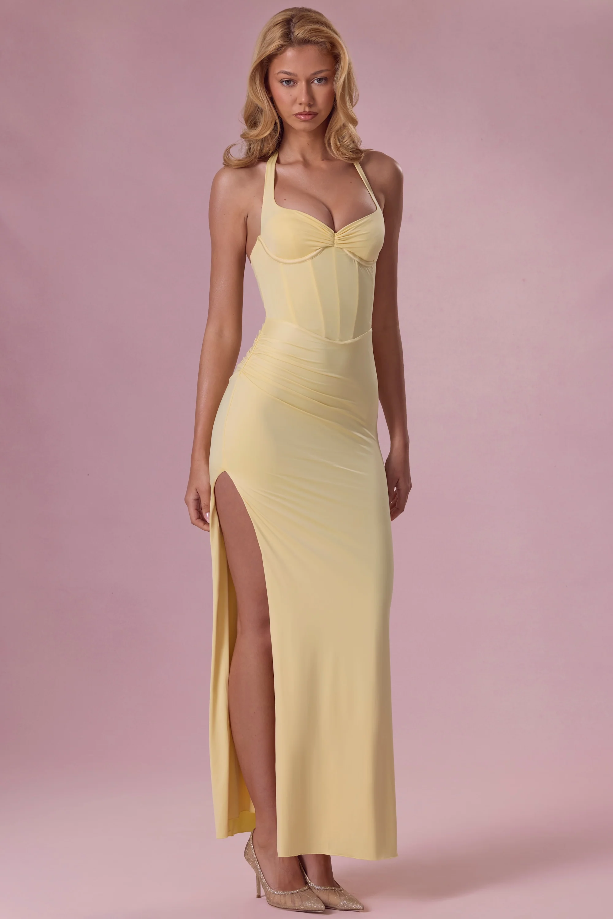 Premium Jersey Corset Bridesmaid Dress in Butter Yellow