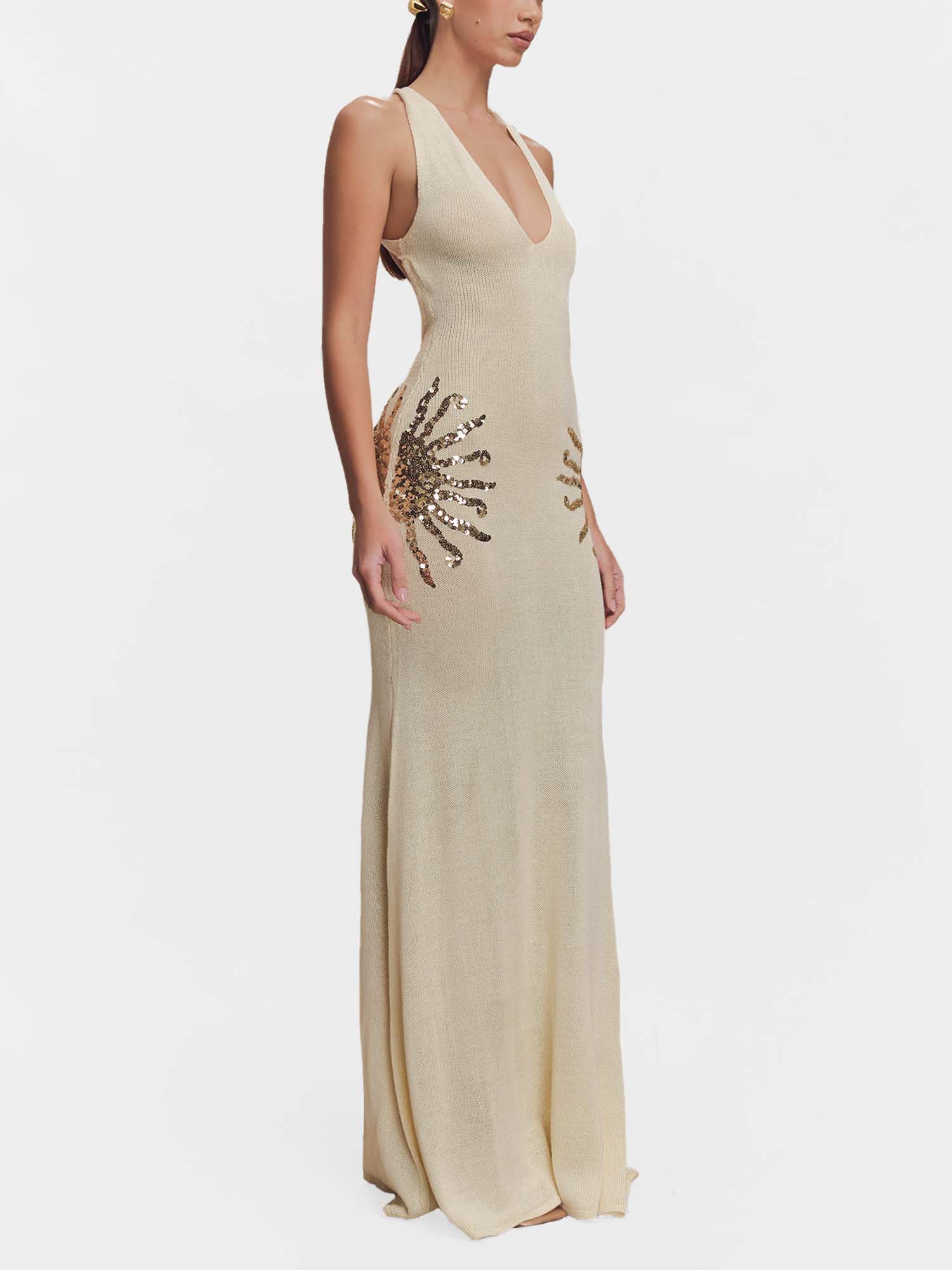 Sequin Embellished Knit Maxi Dress