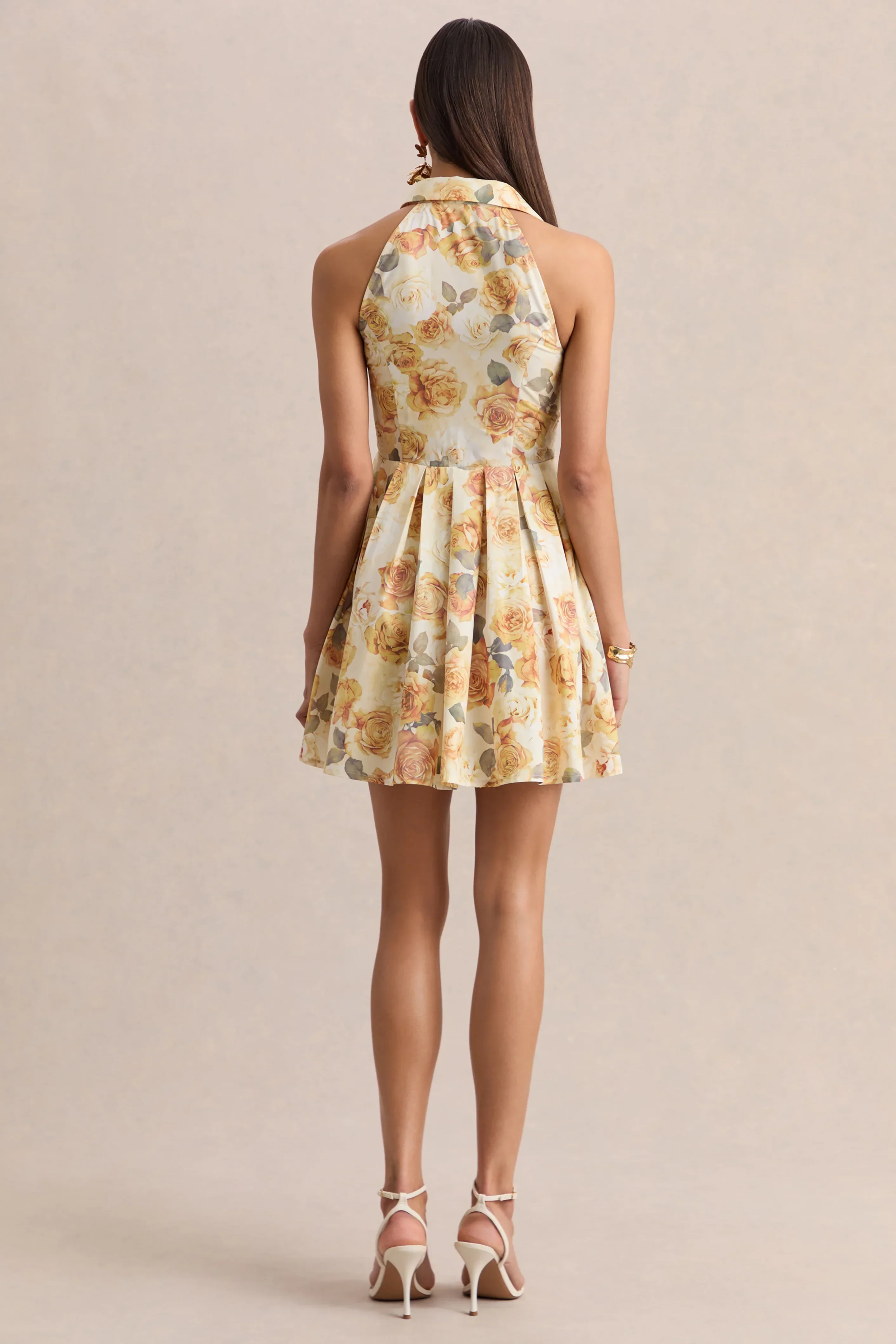 Paulie | Lemon Rose Print Poplin Skater Mini Dress