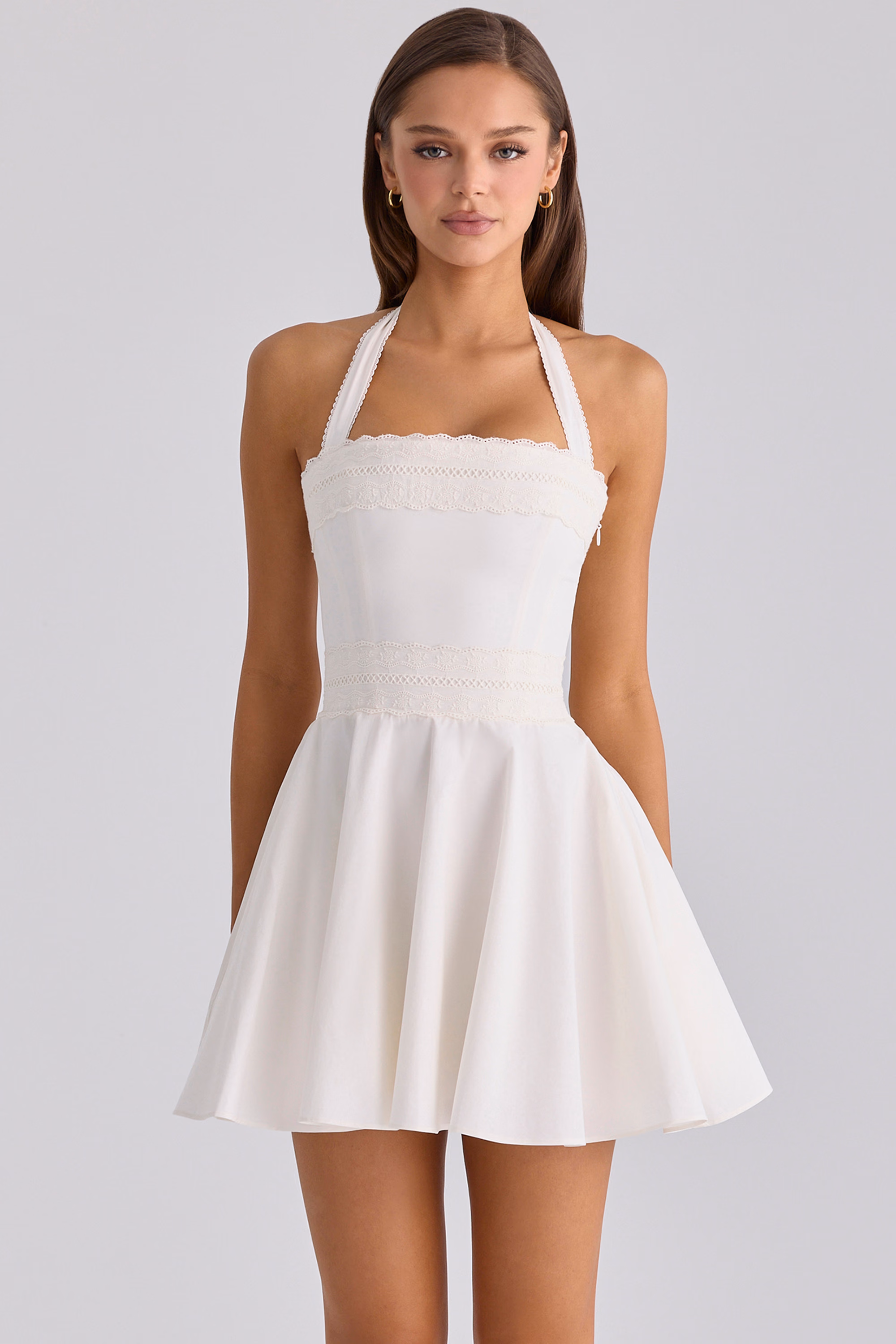 White Broderie Anglais + Colton Halter Neck Mini Dress