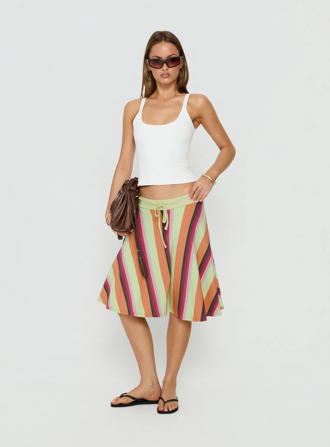 Eranza Midi Skirt Mixed Orange Stripe