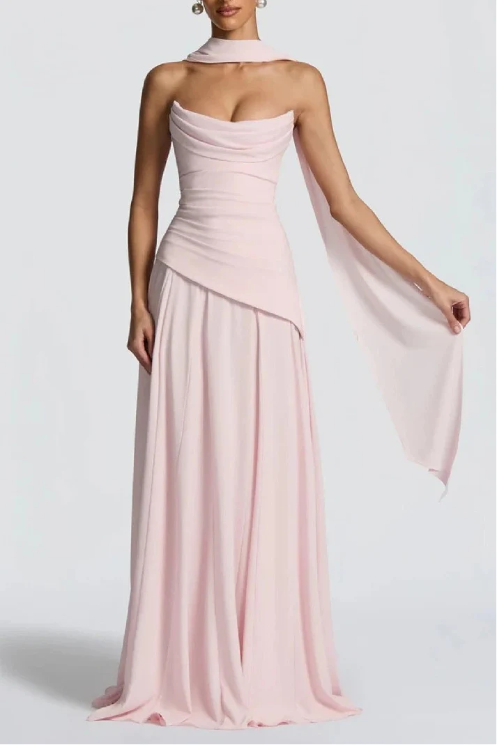 Sheath-Column Floor Length Silk-Like Wedding Guest Dress 1037538978797