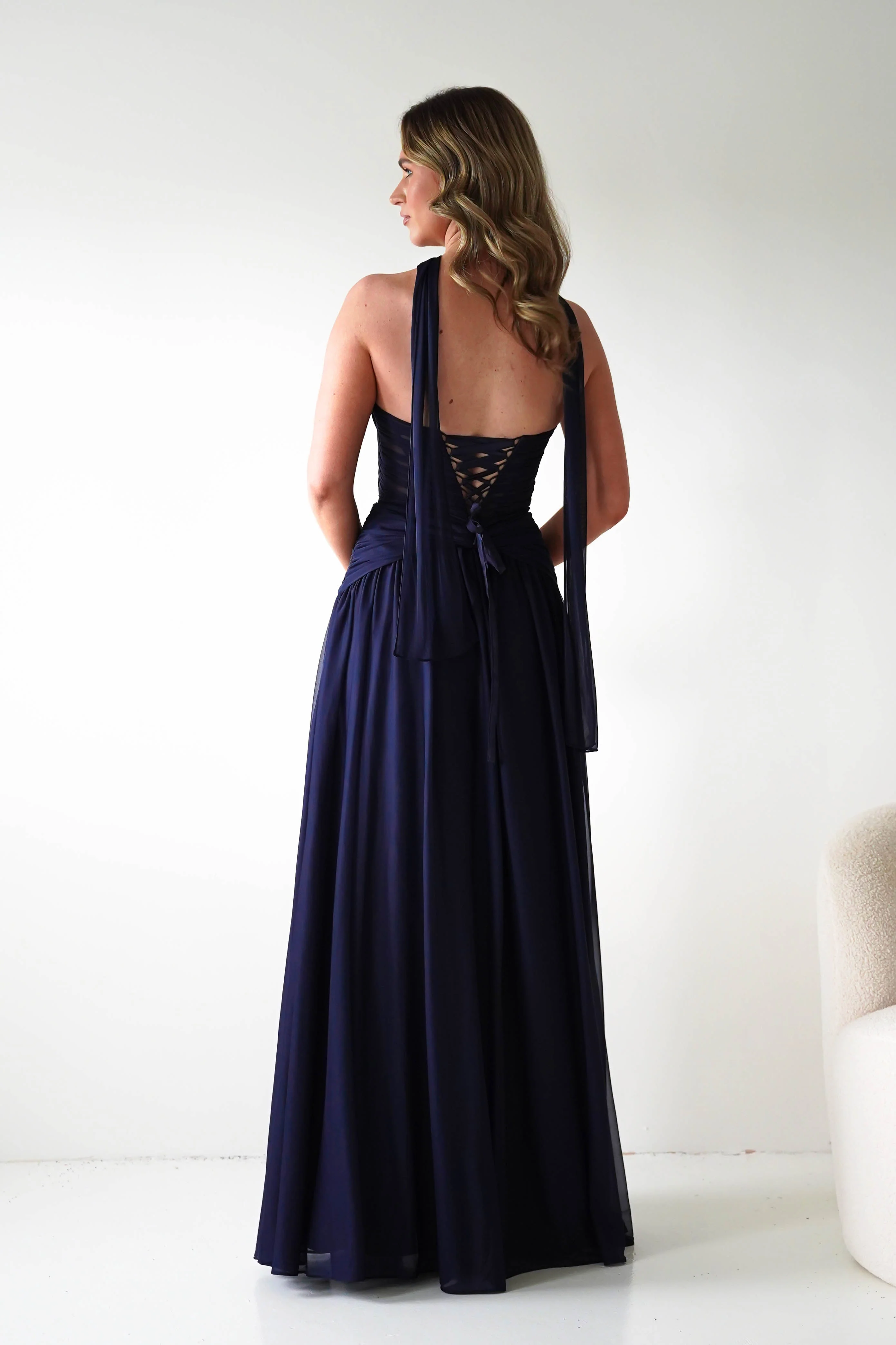 Nicolette Strapless Chiffon Maxi Gown | Navy