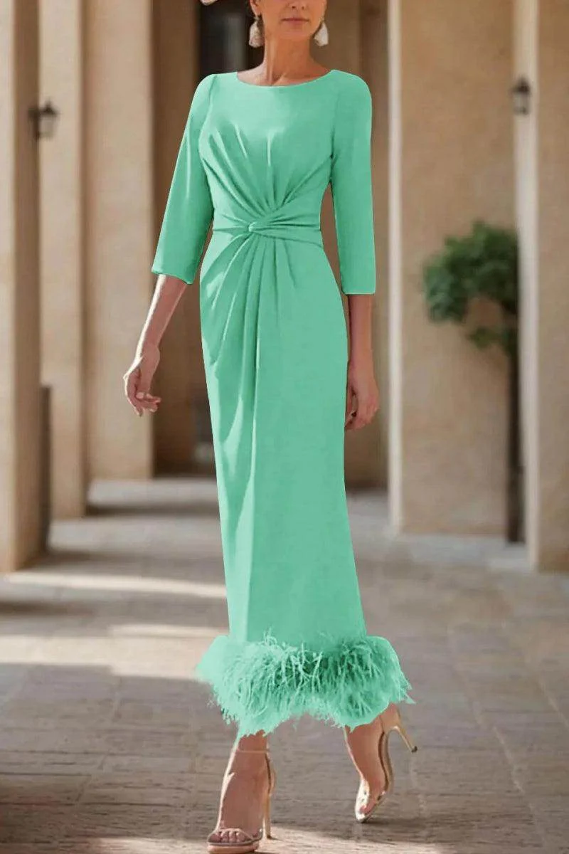 Sheath Column Scoop Neck Ankle Length Feather Mother Dresses CM0378