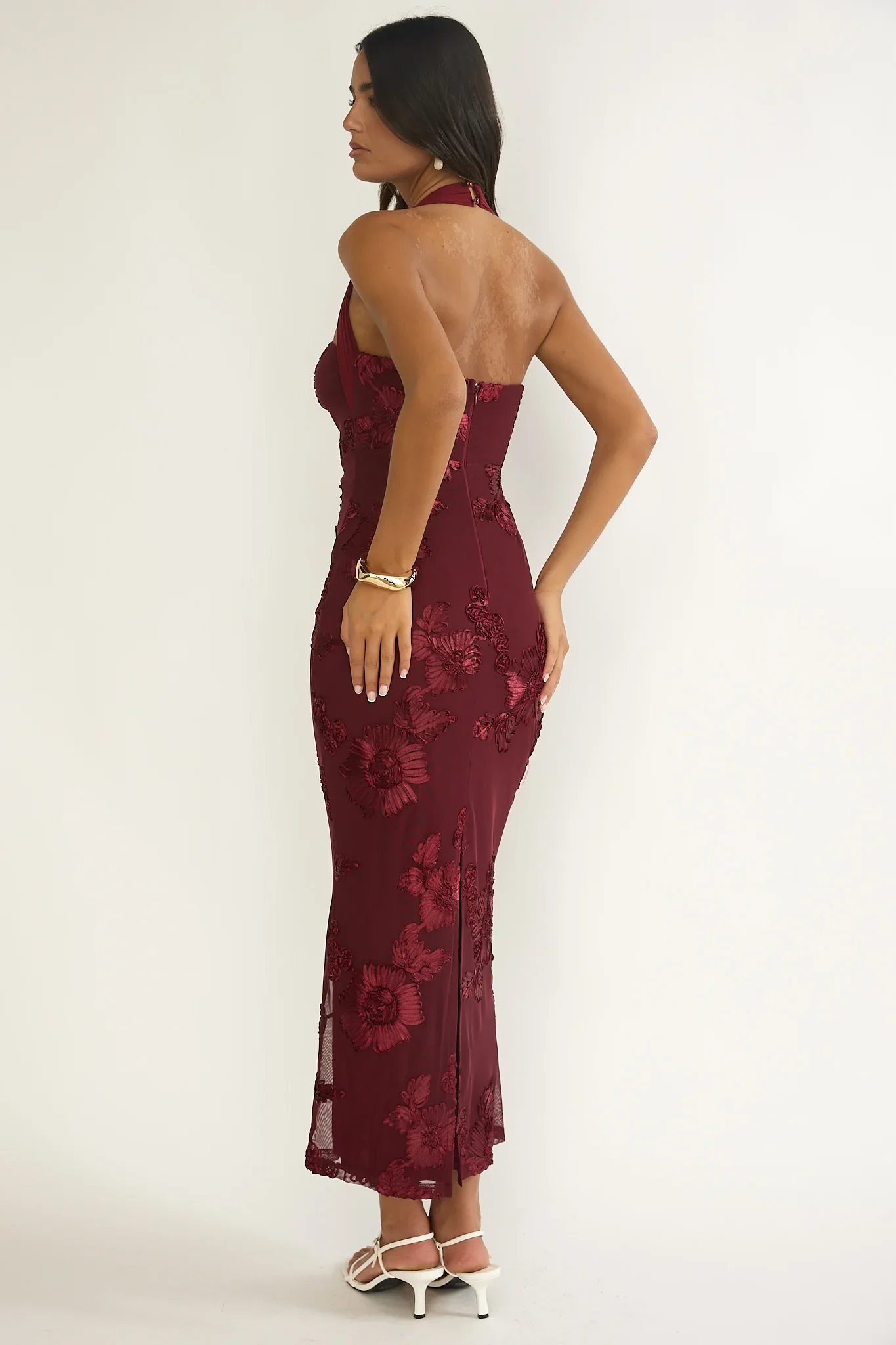 Serenya Halterneck Embellished Maxi Dress Wine