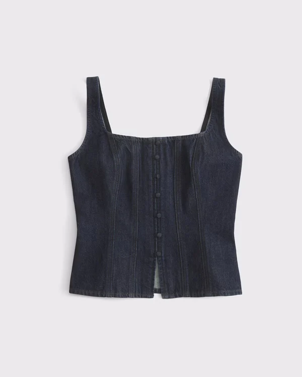 Tie-Back Square Neck Denim Top
