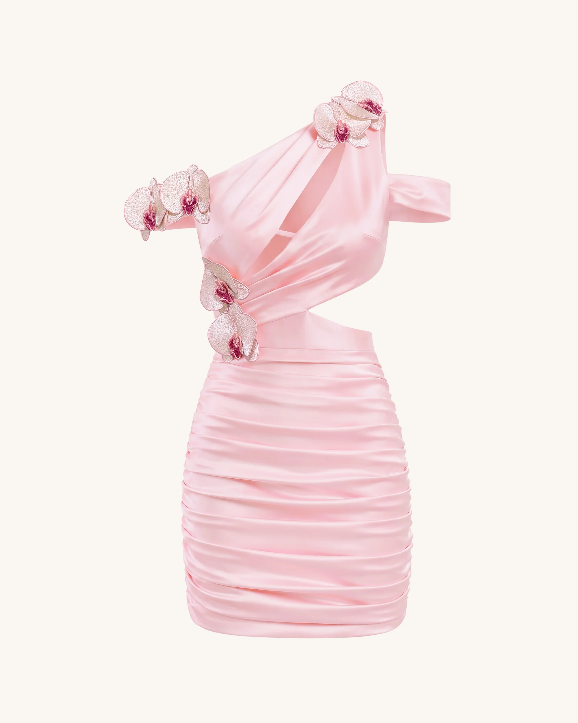 Orchid Embroidered Cutout Ruched Mini Dress - Blush Pink